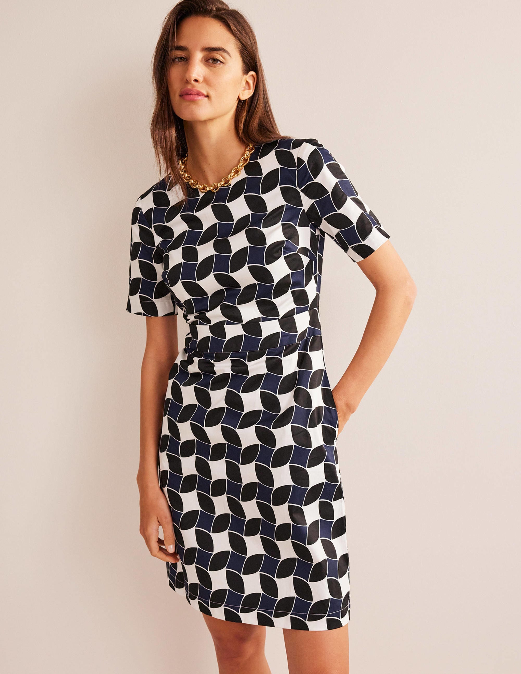 Alexa Cotton Shift Dress-Navy, Abstract Diamond、mySite、ashleygrahame