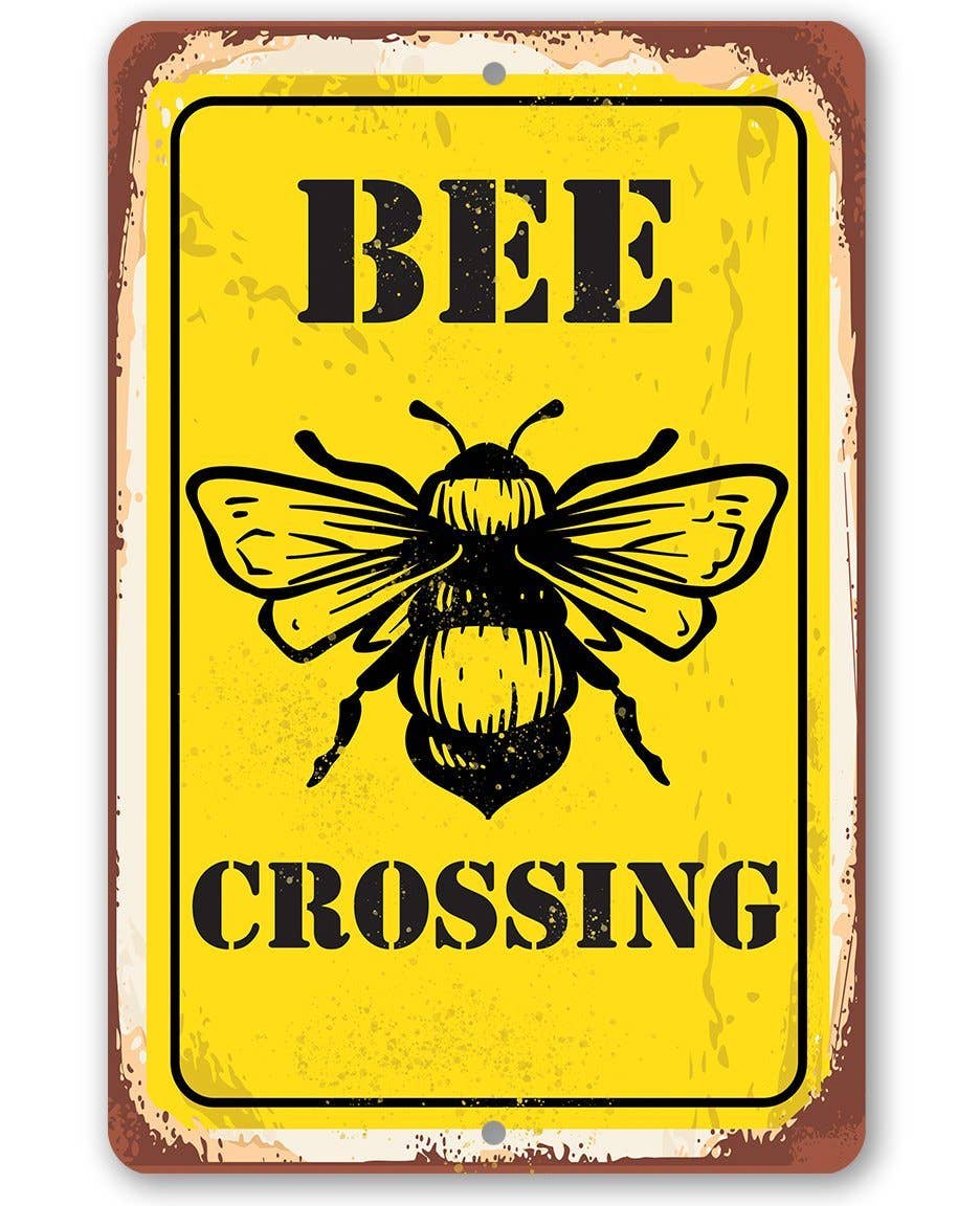 Bee Crossing - Metal Sign Handmade in the USA、mySite、g9winljtr