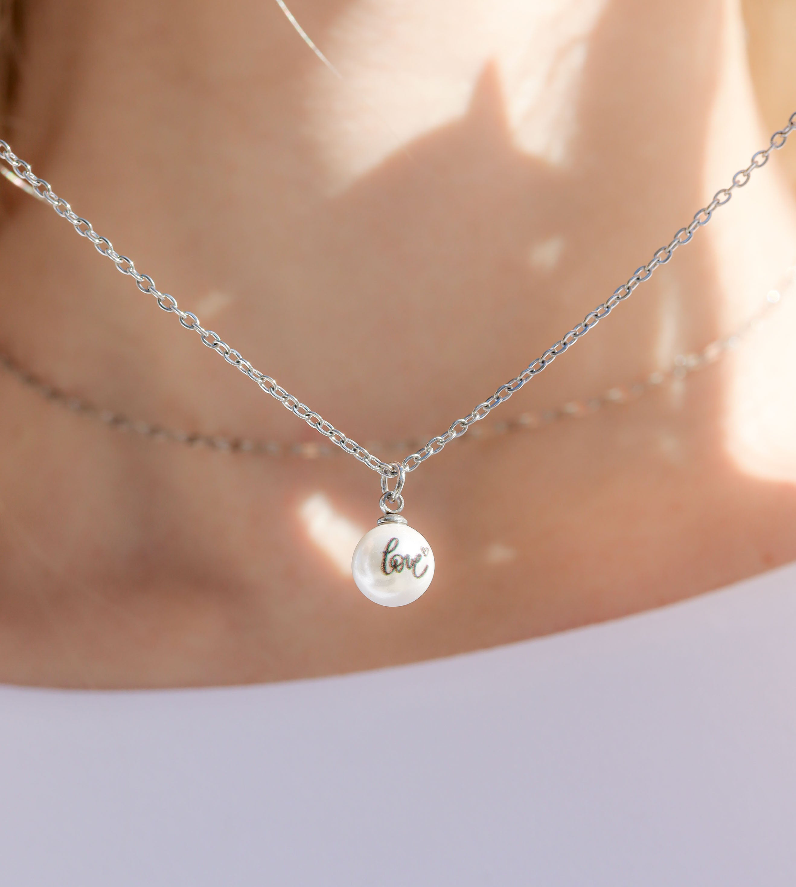 18K Gold PVD Stainless Steel 8mm Love Printed Pearl Charm / PDL0249、mySite、dreamappss