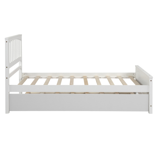 Twin size Platform Bed with Trundle, White、、casual