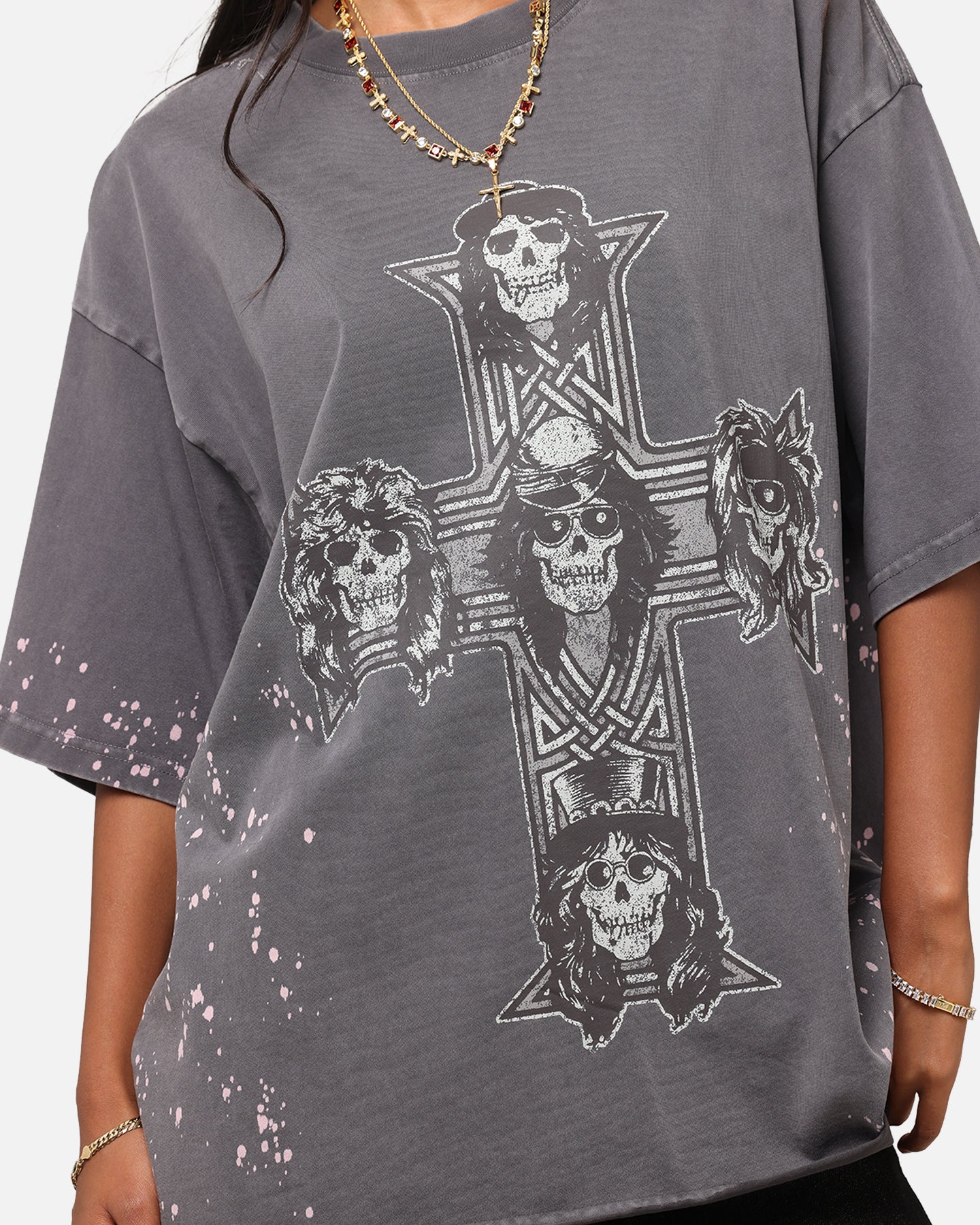 Guns N Roses Guns Cross T-Shirt Washed Black、mySite、zt4zffjzw