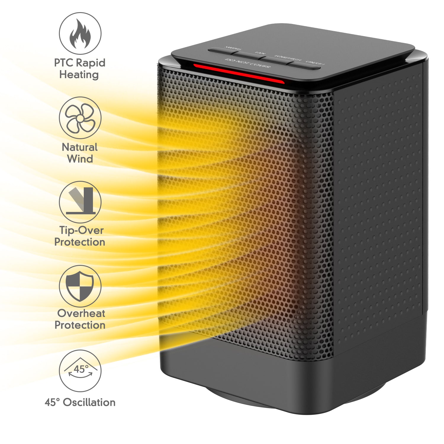 KLOUDIC 950W Portable Ceramic Heater with 45° Oscillation, Black、mySite、fannypackpong