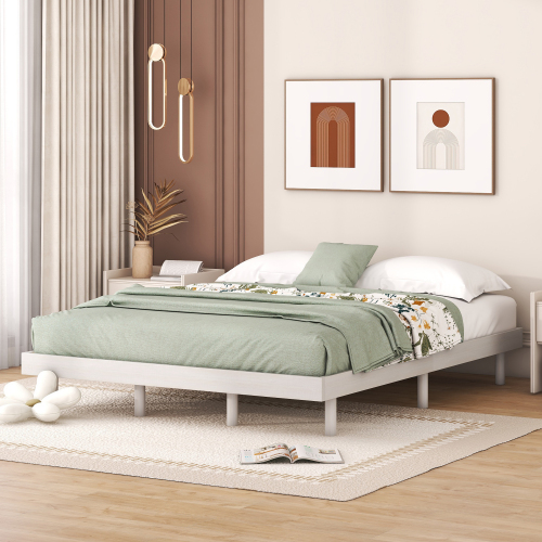 Modern Design Full Floating Platform Bed Frame for White Washed Color、、xpatfood