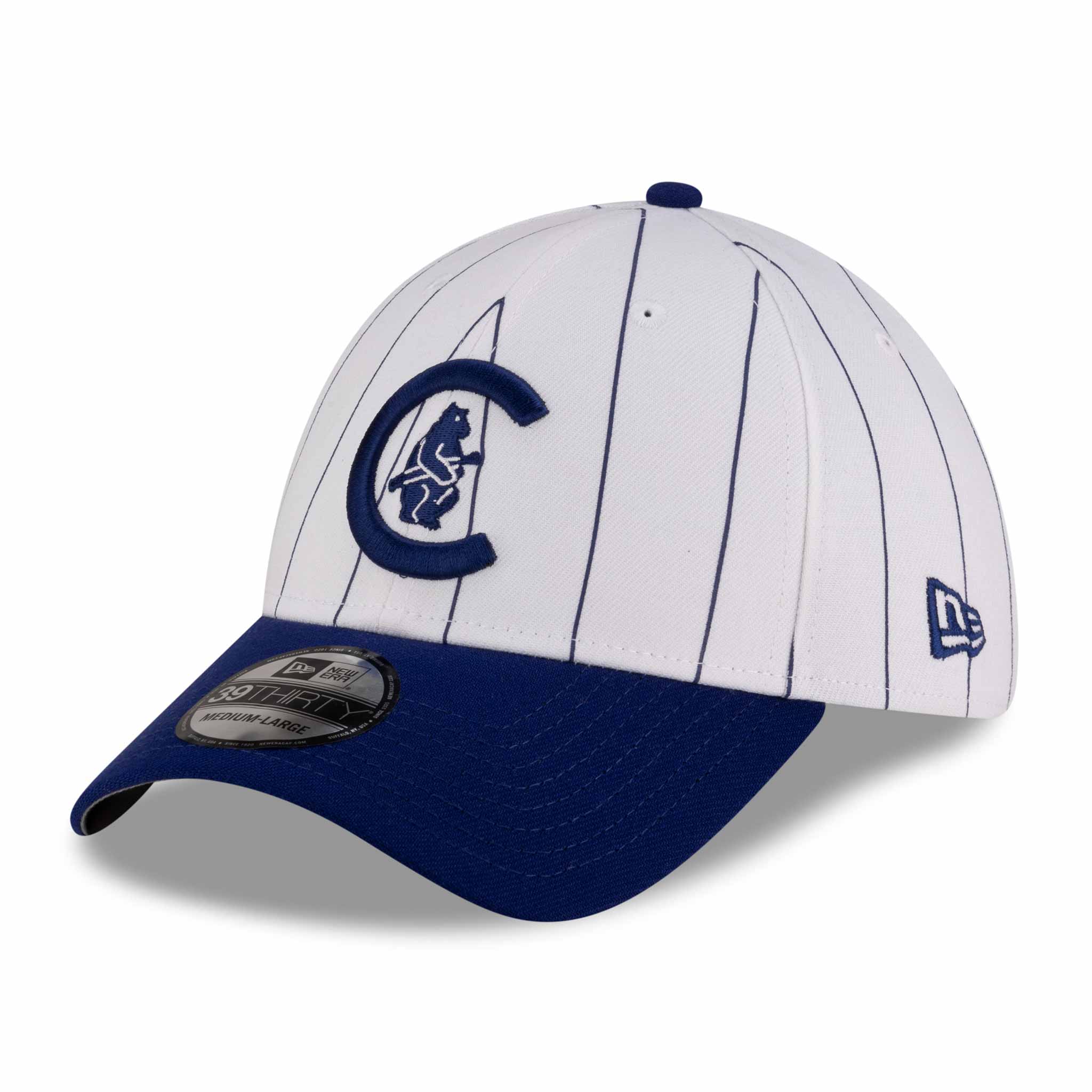 Chicago Cubs New Era 39THIRTY White Pinstripe 1908 Bear in C Stretch Fit Cap、mySite、vikingsvslions