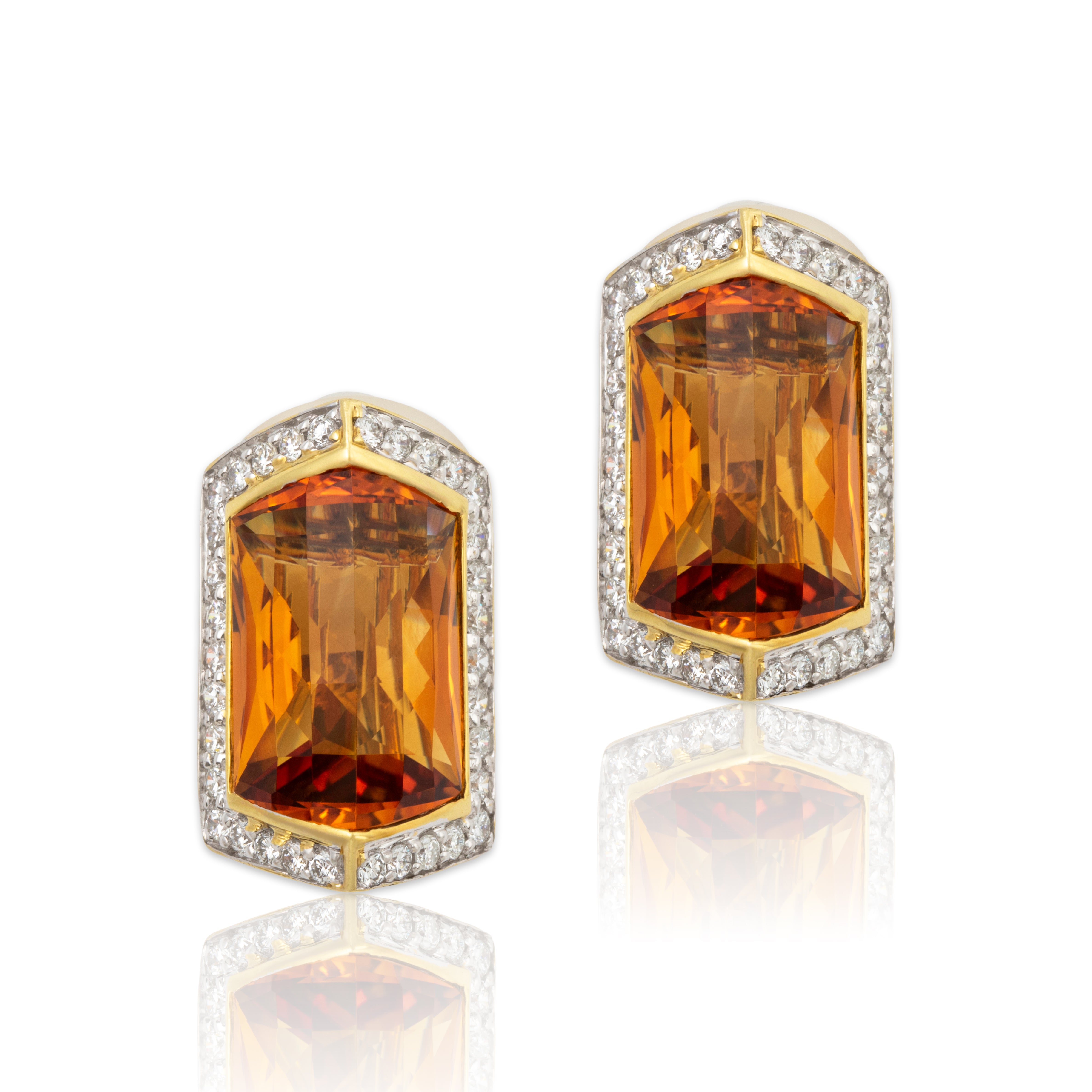 Vintage Stunning 18k Yellow Gold 12cttw Citrine 1cttw Diamond Earrings、mySite、hinf8tx79