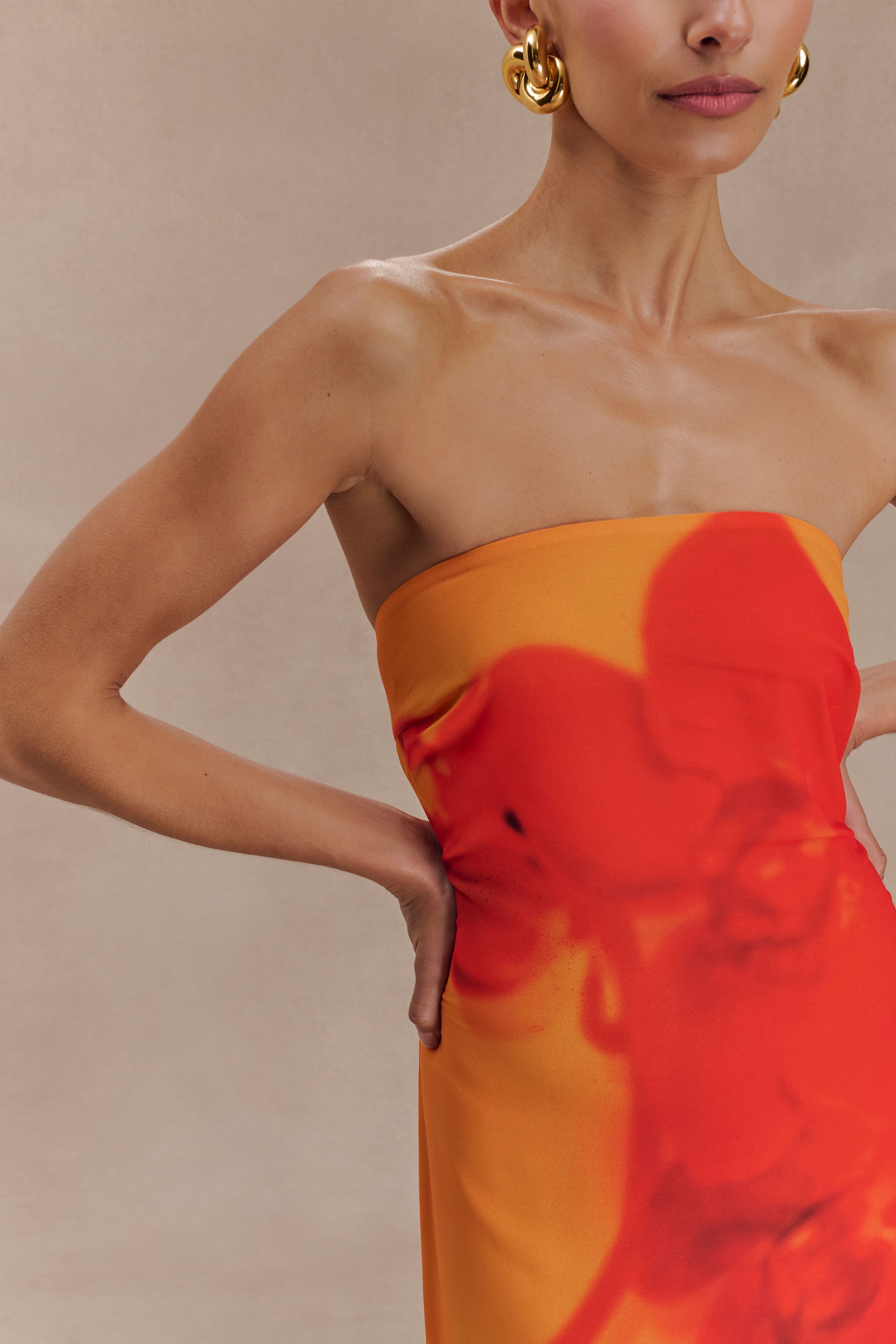 Amaya Strapless Chiffon Maxi Dress - Koi Orchid Print、mySite、solidvoid