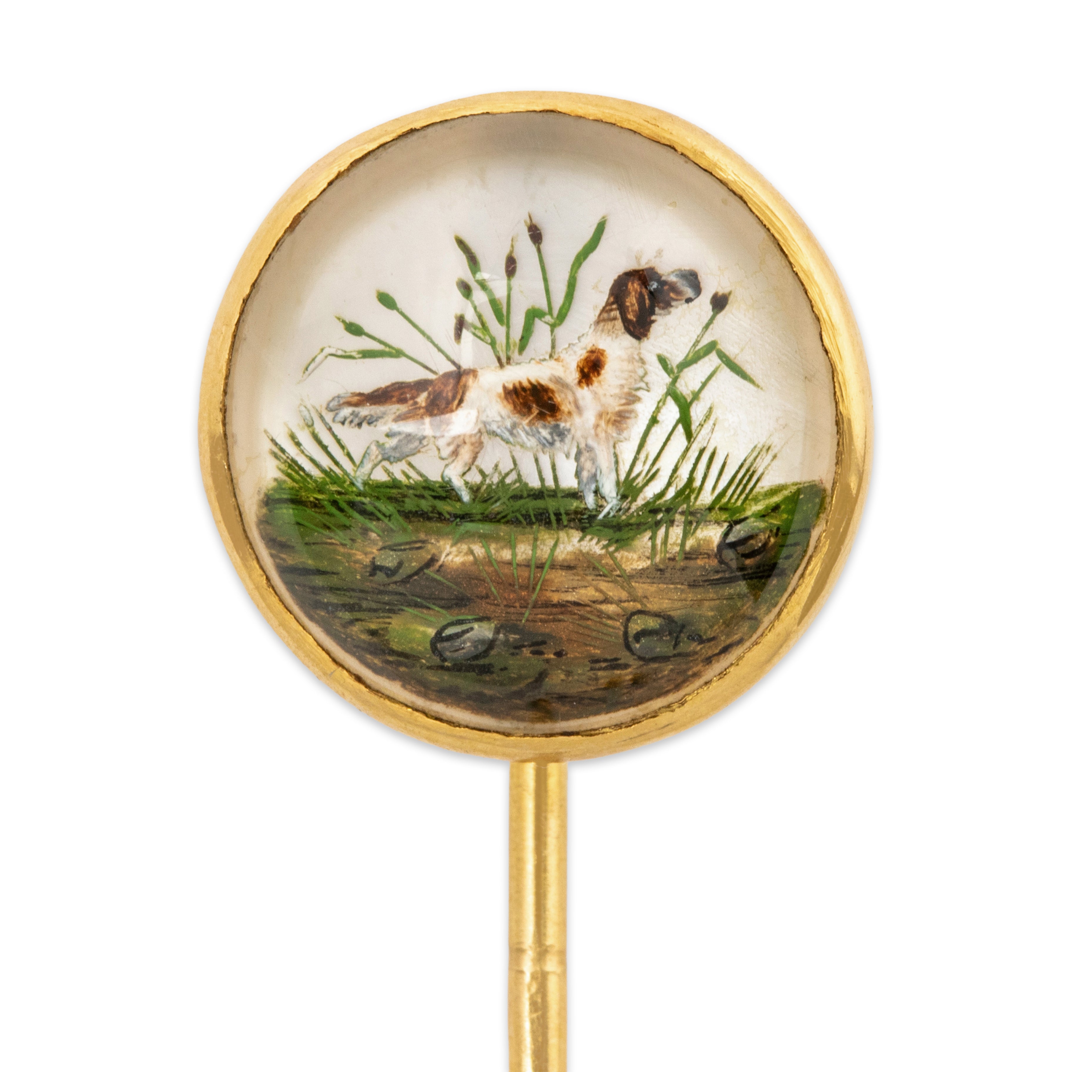 Antique French 18k Yellow Gold Essex Crystal German Longhaired Pointer Stick Pin、mySite、hinf8tx79
