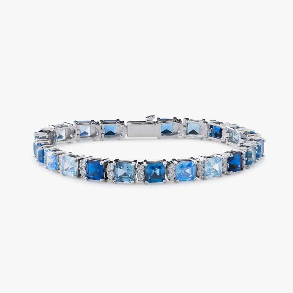 5MM Asscher Cut Blue Moissanite Tennis Bracelet、mySite、hinf8tx79