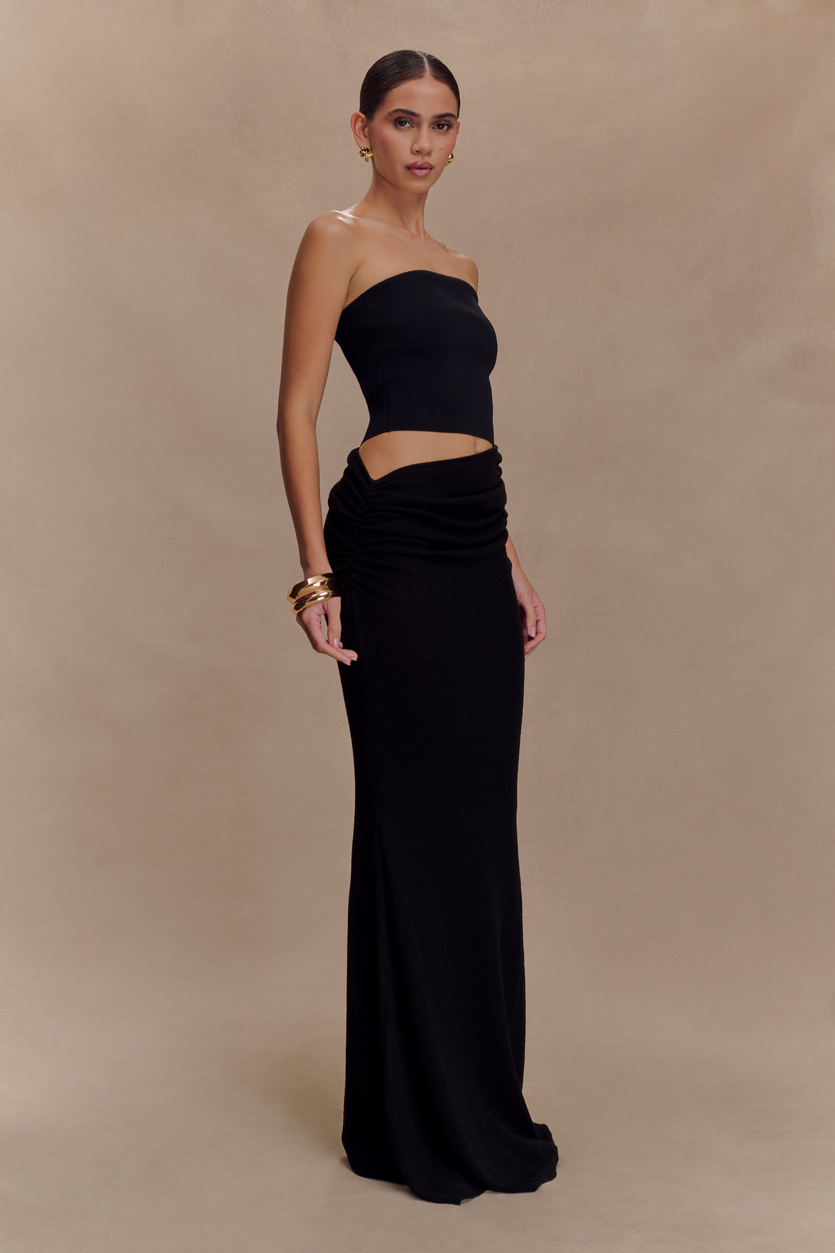 Jasiel Strapless Knit Maxi Dress - Black、mySite、solidvoid
