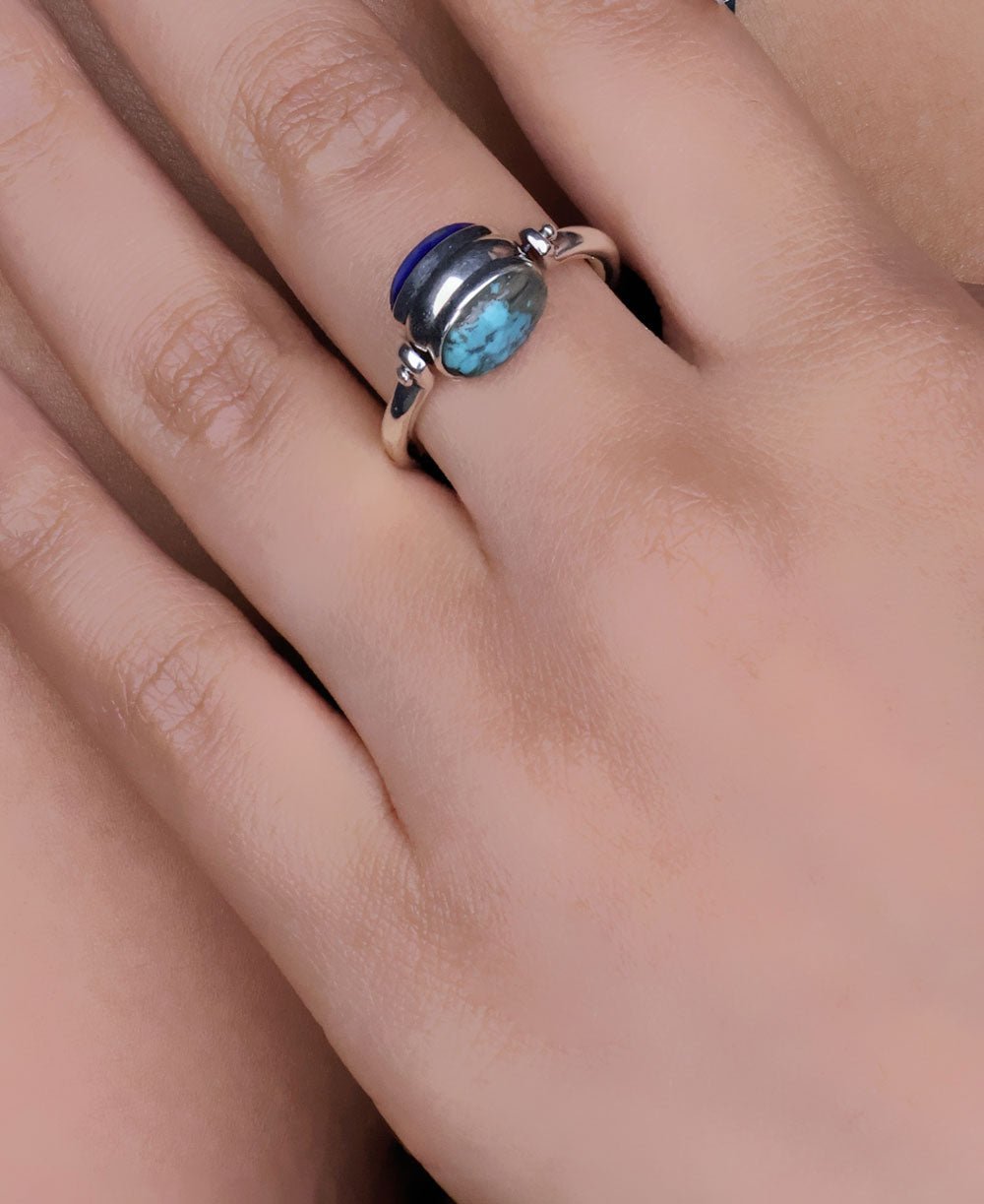 Mindful Sterling Silver Rotating Ring With Lapis and Turquoise、mySite、topwebapps