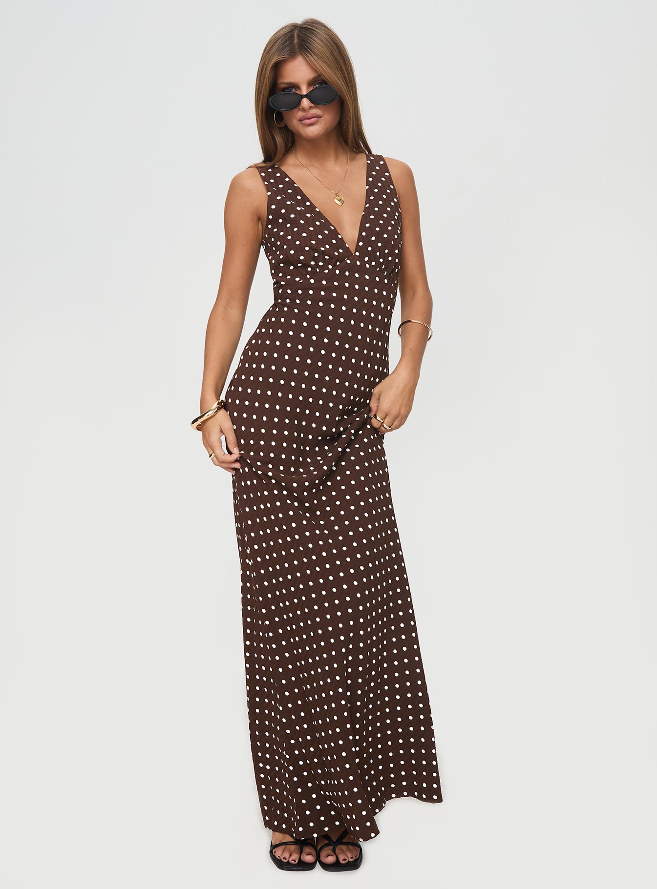 Nellie Maxi Dress Brown Polka Dot、mySite、solidvoid