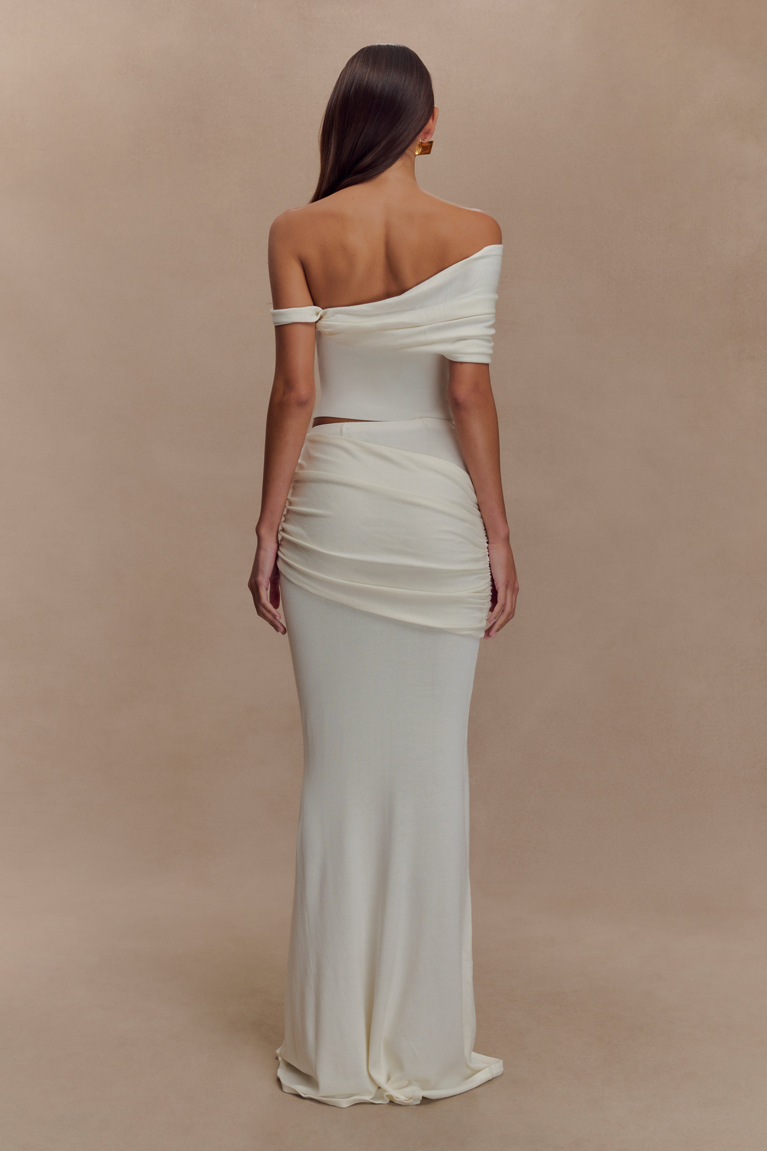 Irene Gathered Knit Maxi Skirt - Ivory、mySite、solidvoid