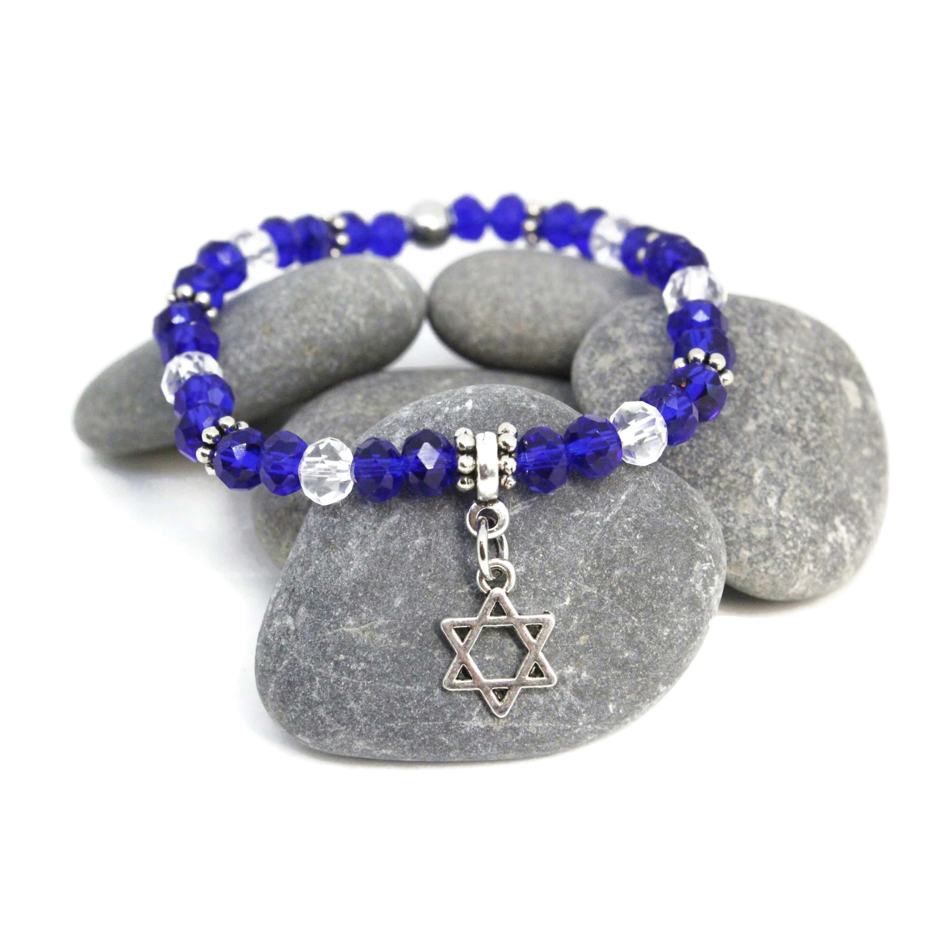 Blue Glass Star of David Charm Stretch Bracelet、mySite、topwebapps