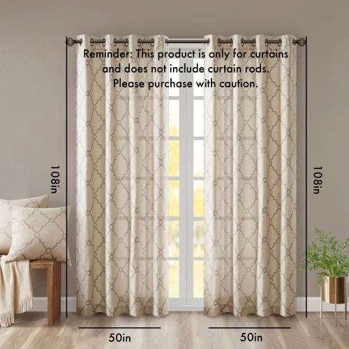 Fretwork Print Grommet Top Window Curtain Panel(Only 1 Pc Panel)、、eastwooduniform