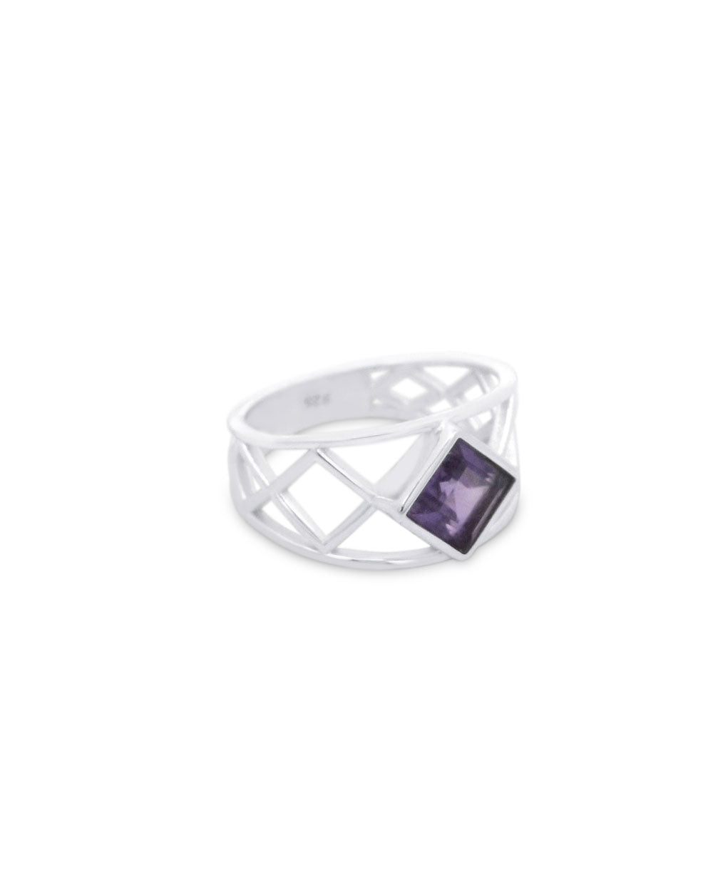 Sterling Silver Amethyst Lattice Band Ring、mySite、topwebapps