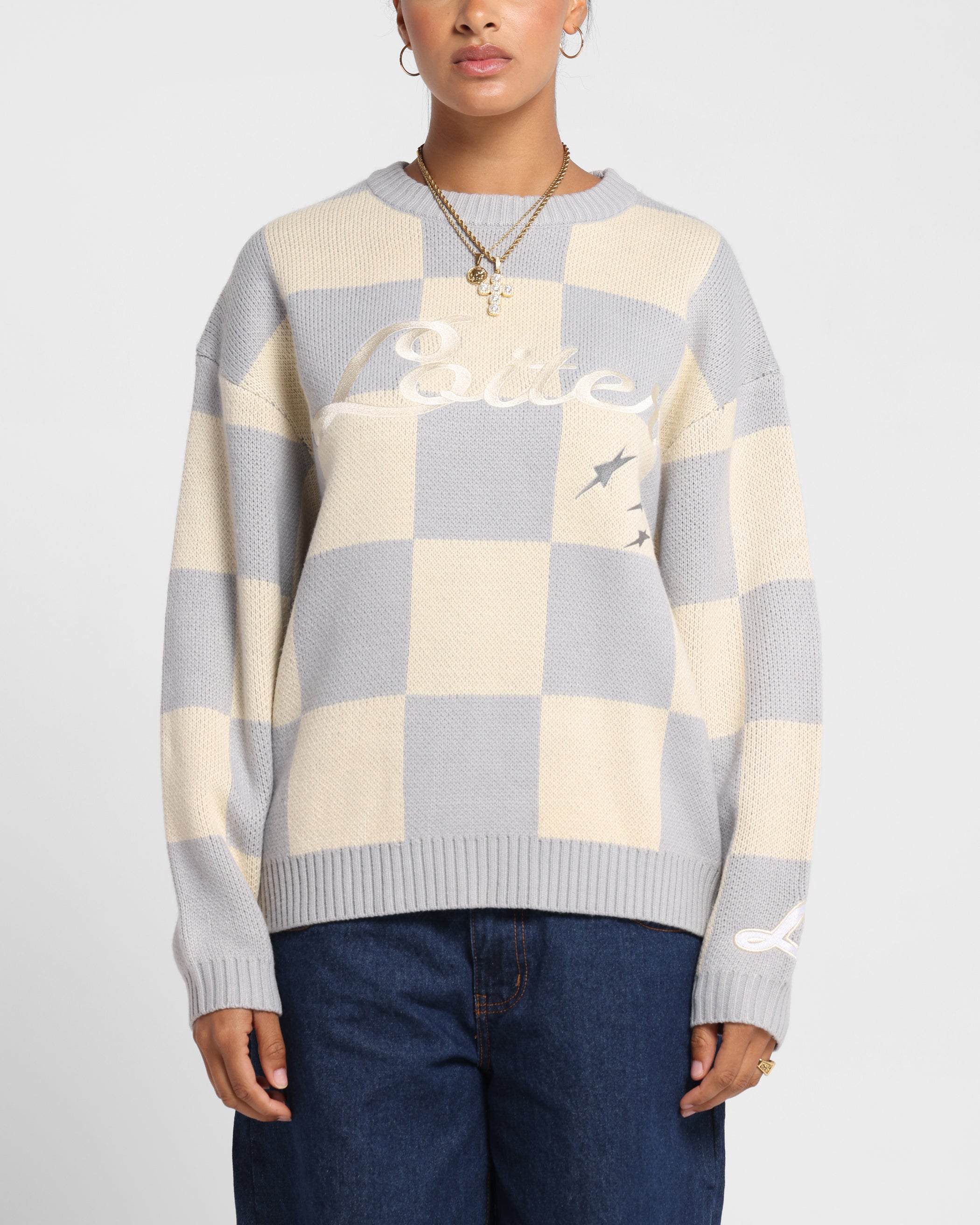 Loiter Checker Knit Sweater Grey/Off White、mySite、zt4zffjzw