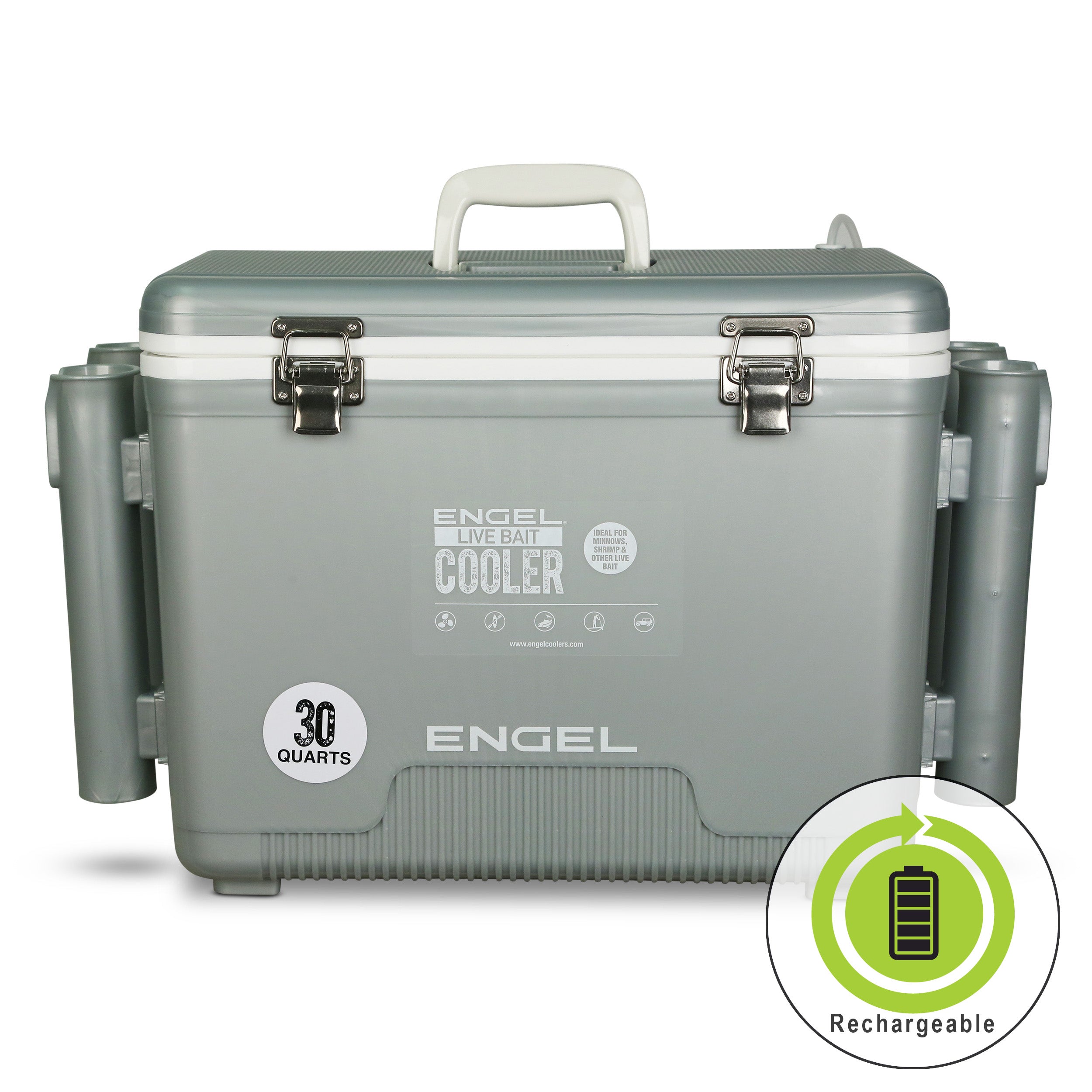 Engel 30Qt Live bait Pro Cooler with AP4 XL Rechargeable Aerator, Rod Holders & Stainless Hardware、mySite、noshort
