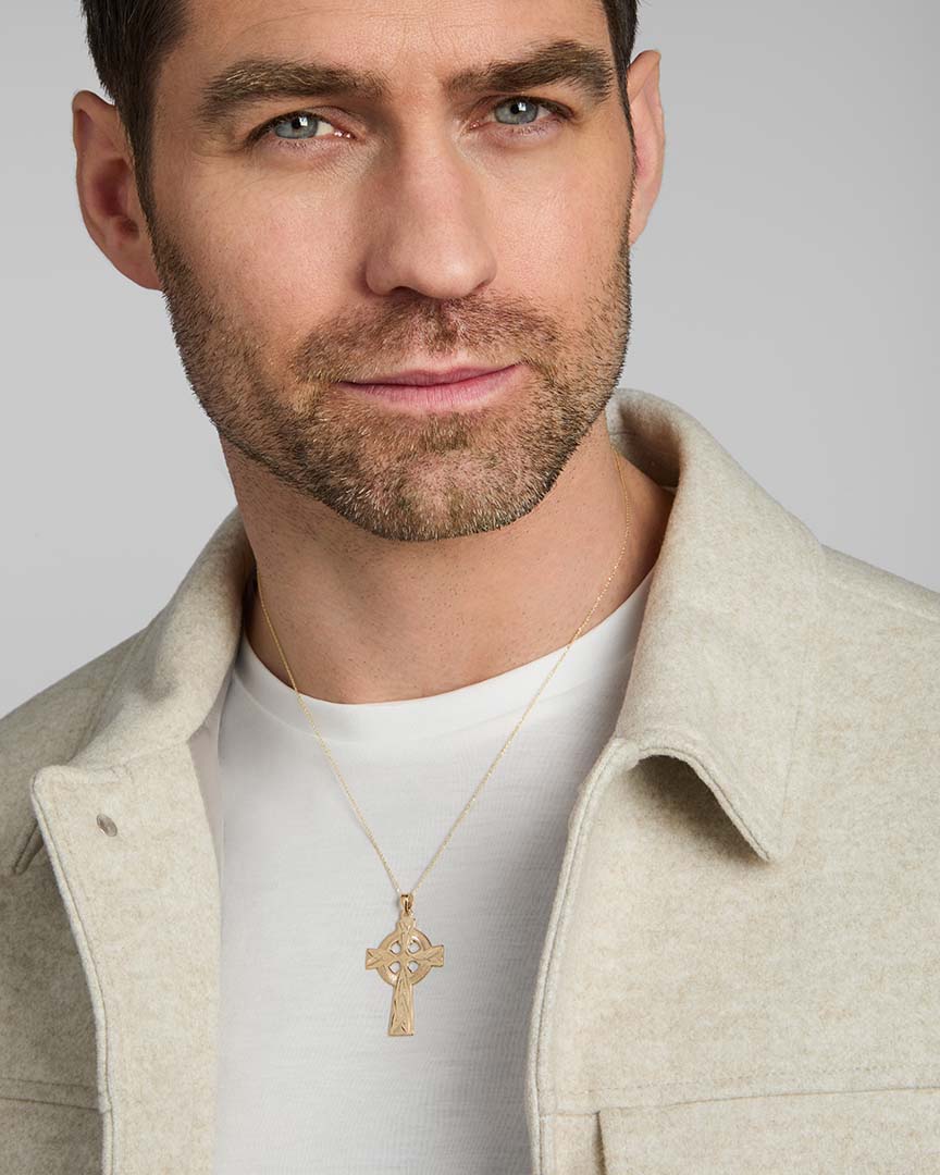  14K Gold Hand Engraved Heavy Celtic Cross