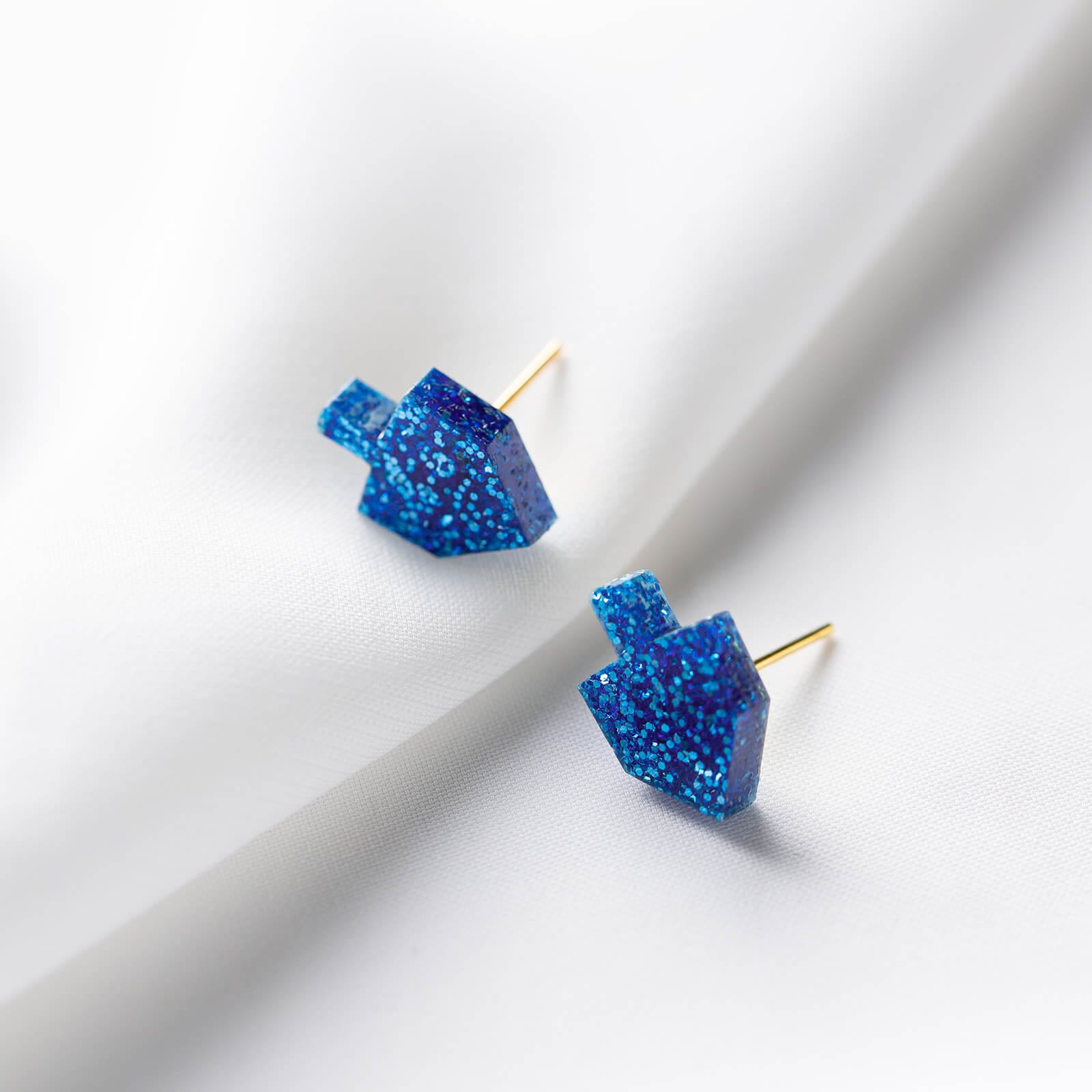 Dreidel Stud Earrings - Blue Glitter、mySite、topwebapps