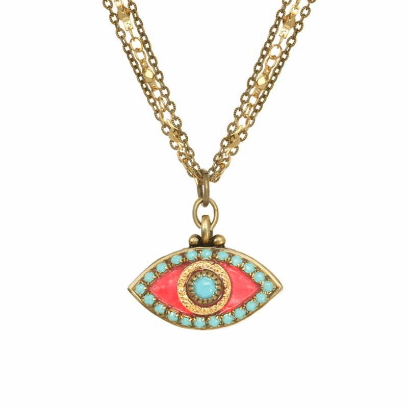 Swarovski Crystals Pink and Turquoise Evil Eye Necklace by Michal Golan、mySite、topwebapps