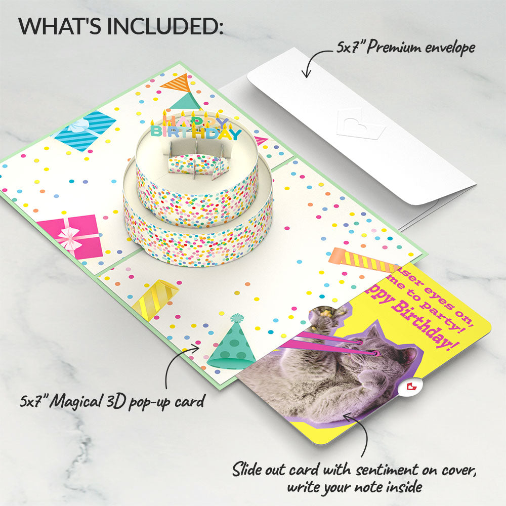 Sprinkles Birthday Cake with Cat Laser Eyes Pop-Up Card and Sentiment Set、mySite、solidvoid