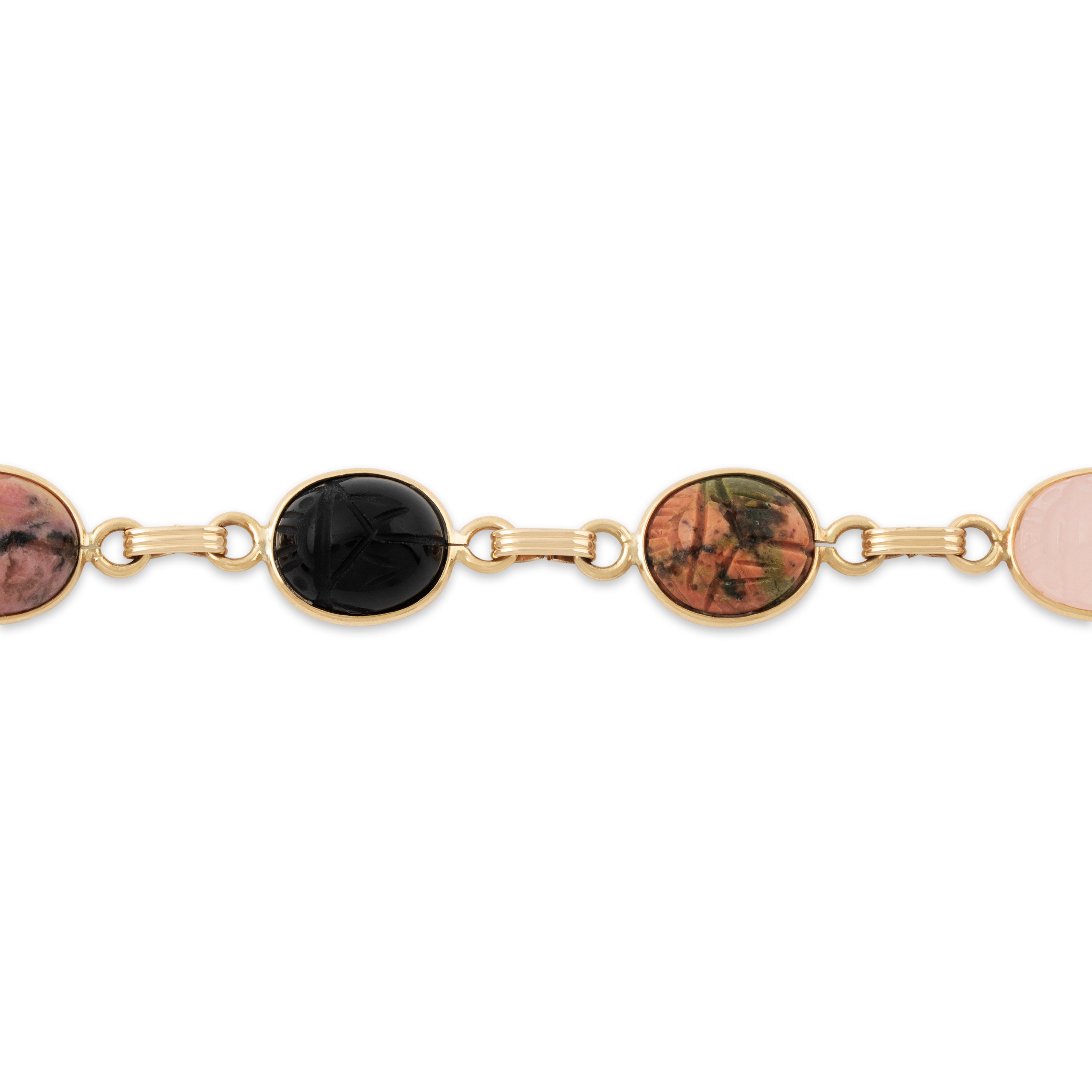 Vintage 14k Yellow Gold Multi-Stone Egyptian Revival Scarab Bracelet 6.75、mySite、hinf8tx79