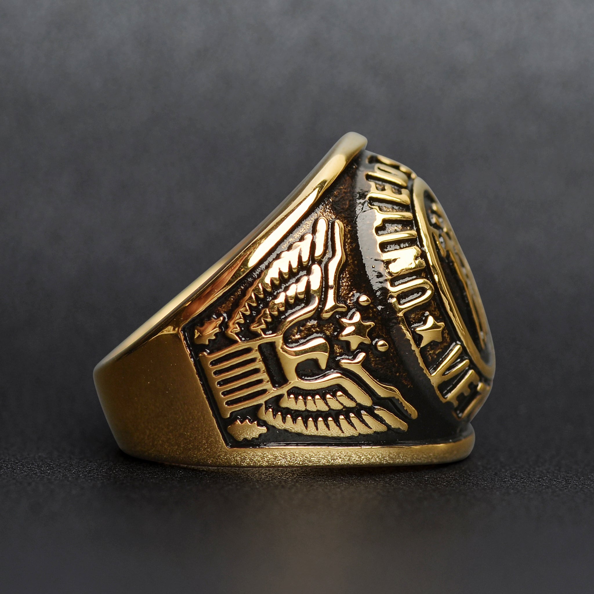 18K Gold PVD Stainless Steel United States Military Veterans Men's Ring / MCR6008、mySite、dreamappss