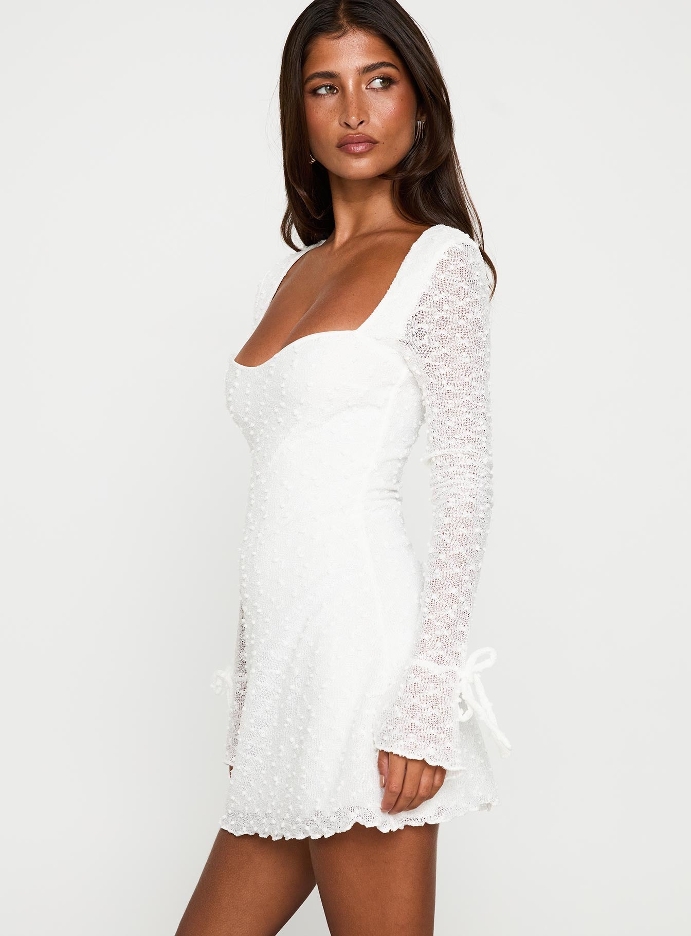 Dalzine Long Sleeve Mini Dress White、mySite、solidvoid