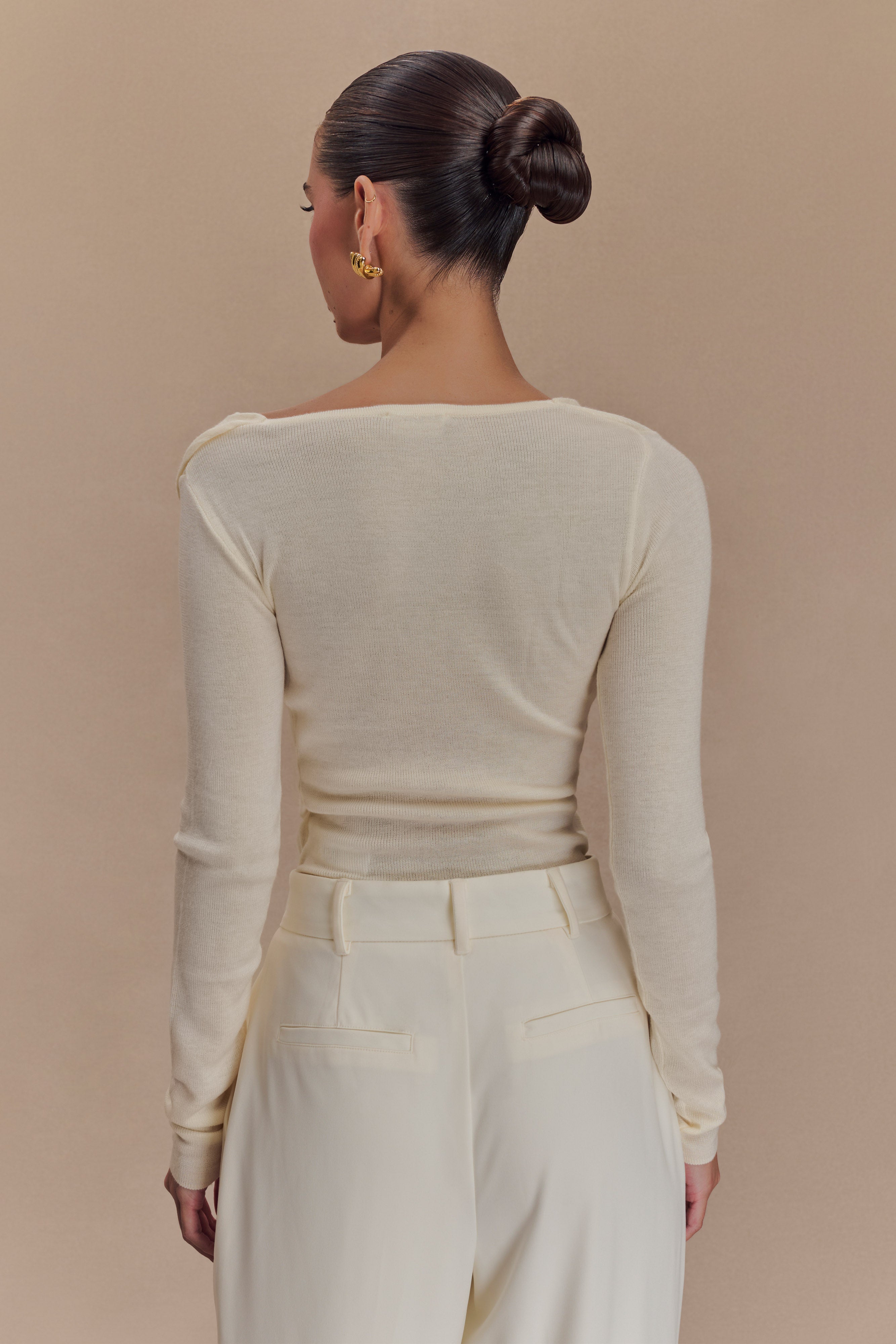 Culver Draped Twist Knit Top - Cream、mySite、solidvoid