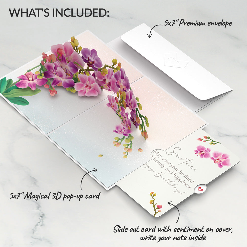 Watercolor Orchid Birthday Pop-Up Card and Sentiment Set for Sister、mySite、solidvoid