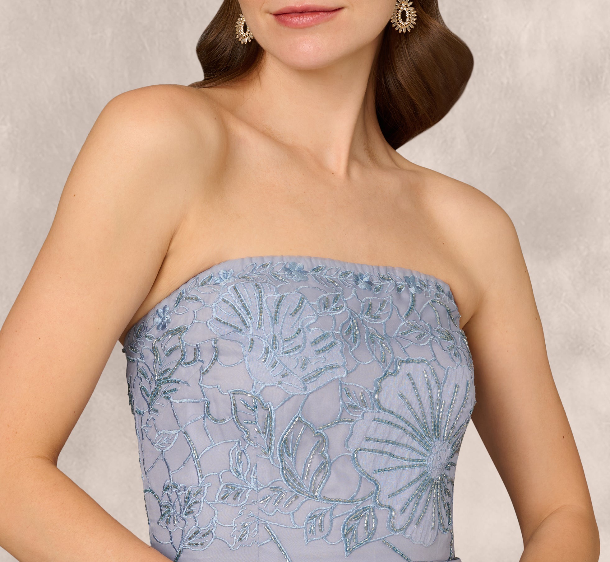 Strapless Floral Embroidered High Low Midi Dress In Blue Cloud、mySite、solidvoid