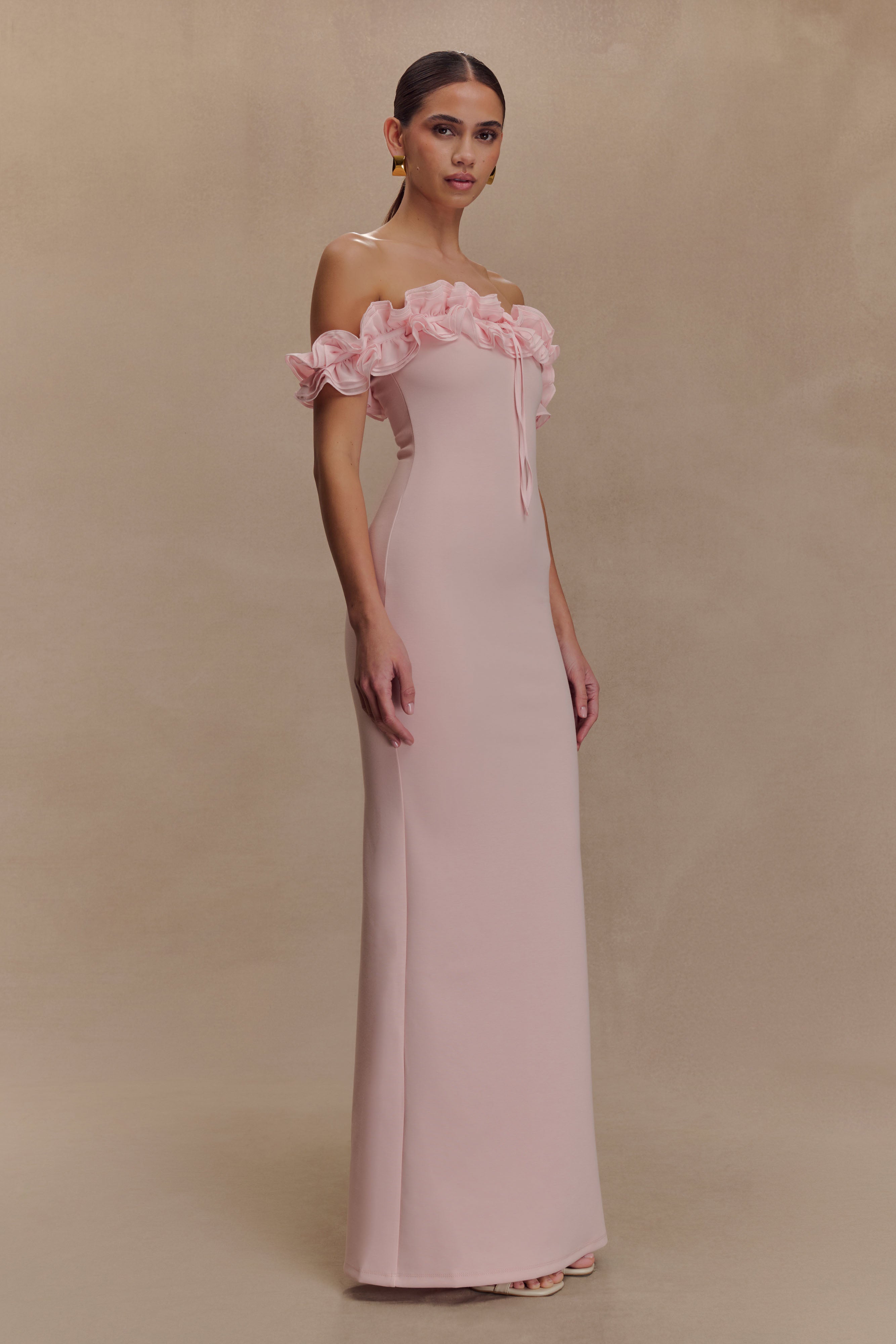 Nova Ruffle Off Shoulder Maxi Dress - Ballet Pink、mySite、solidvoid