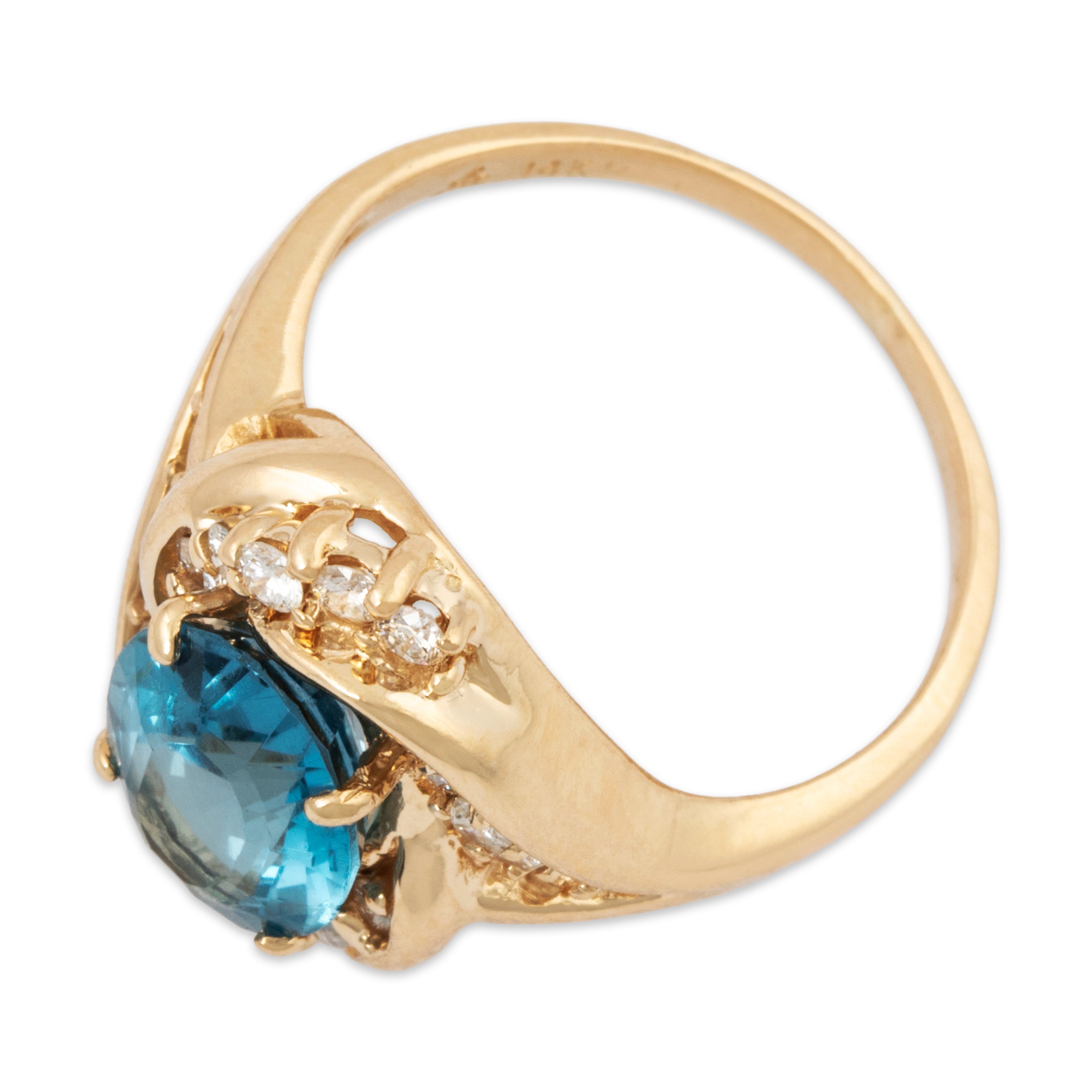 Vintage 14k Yellow Gold 3ct Blue Topaz Diamond Graceful Halo Ring 6.50、mySite、hinf8tx79