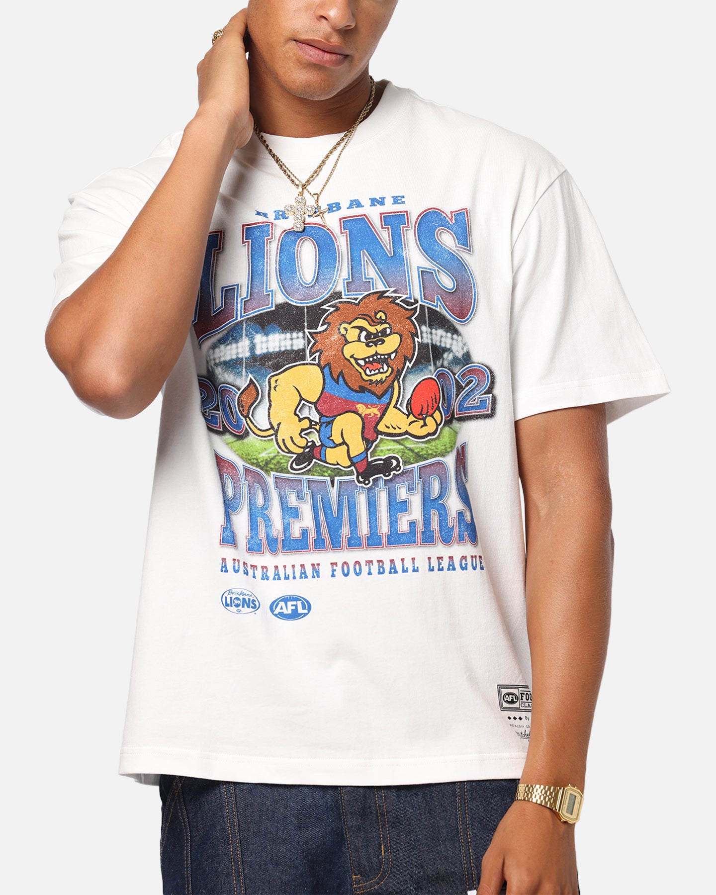 Mitchell & Ness Brisbane Lions Mascot T-Shirt Vintage White、mySite、zt4zffjzw