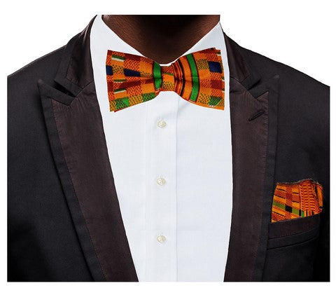 Kente African Print Bow tie with Pocket Triangle、mySite、solidvoid