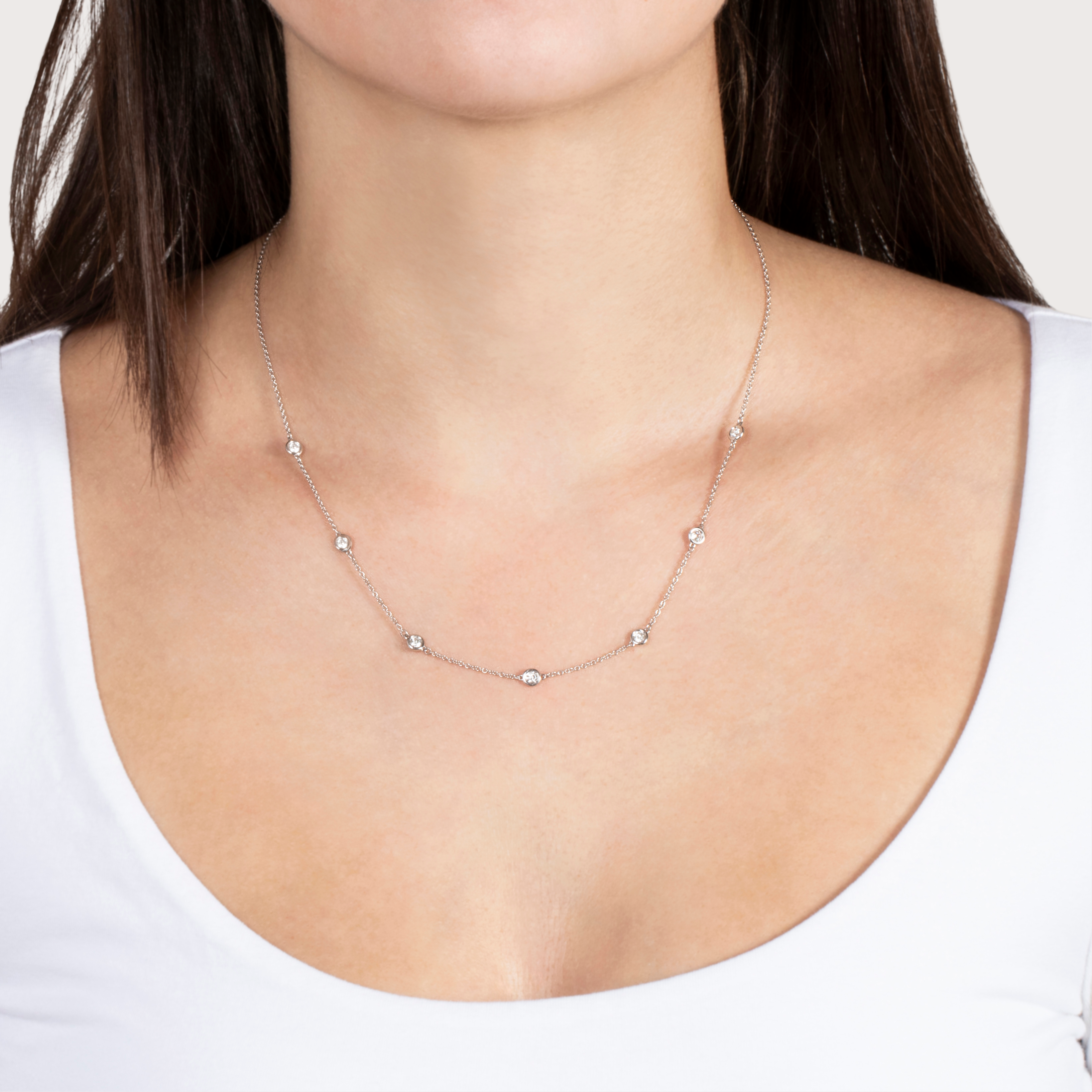 Vintage 14k White Gold .385cttw Diamond Station Adjustable Necklace 17、mySite、hinf8tx79