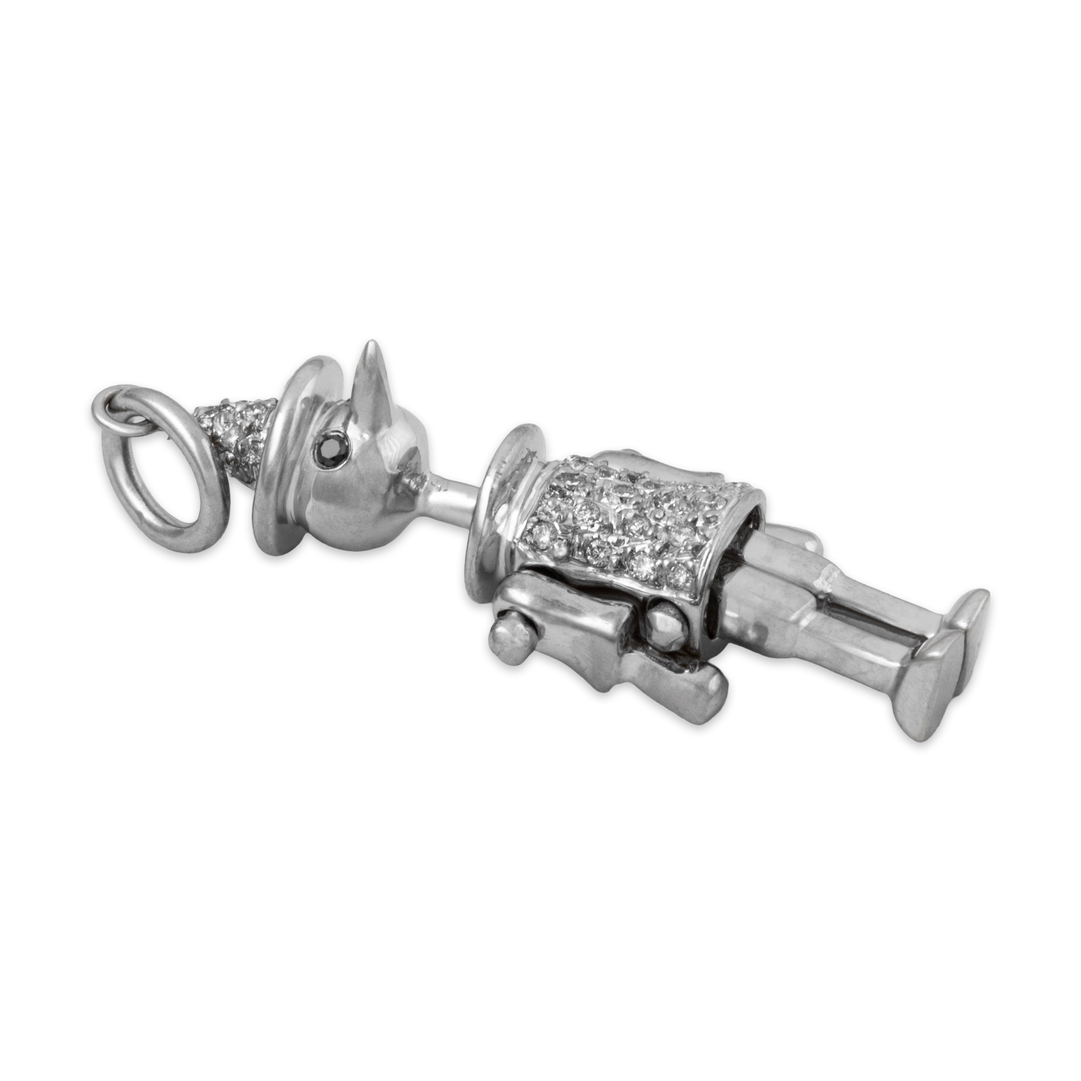 Vintage Heavy 18k White Gold .234cttw Diamond Rare Articulated Pinocchio Charm、mySite、hinf8tx79
