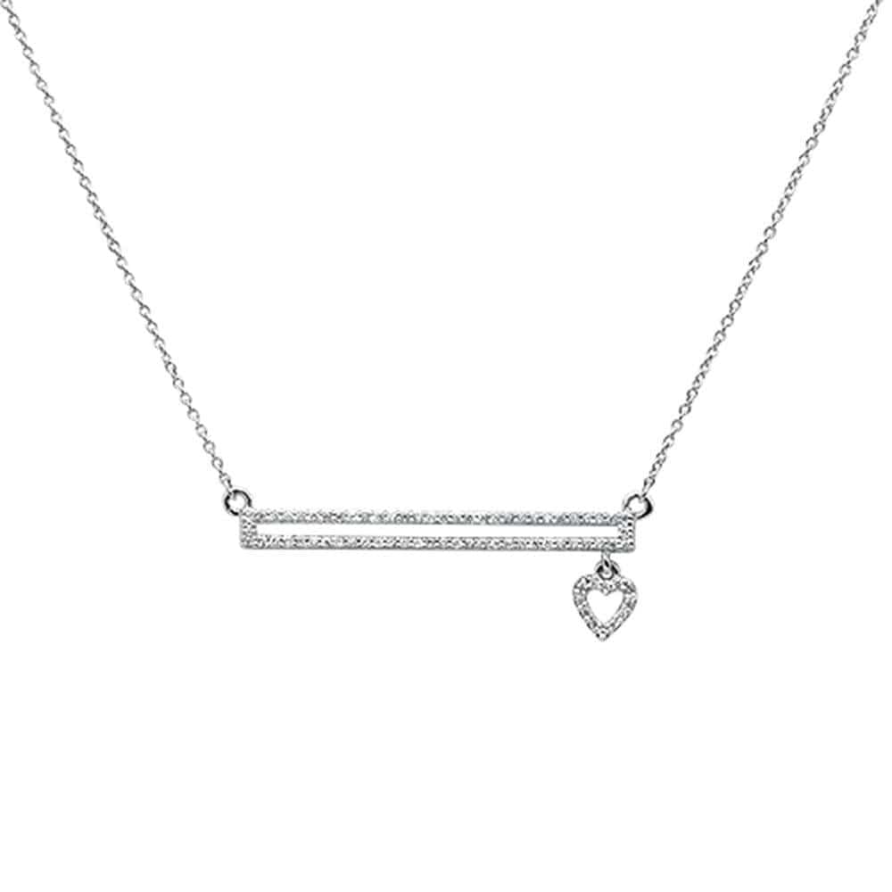 Genuine Diamond and 14K White Gold Bar Pendant with Dangling Heart、mySite、g9winljtr