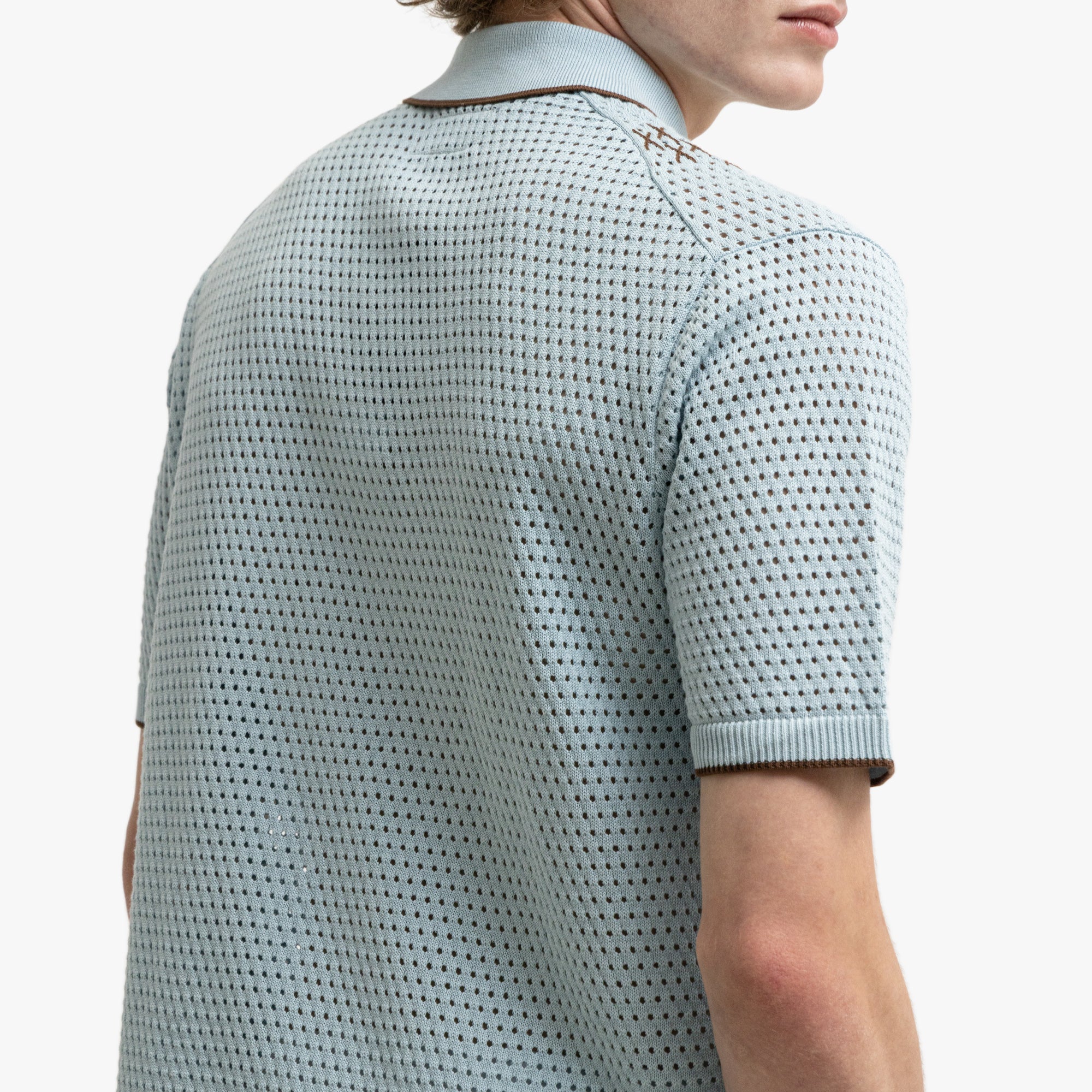  BEAMS PLUS Mesh Knit Stripe Polo Sax、mySite、merchandisen