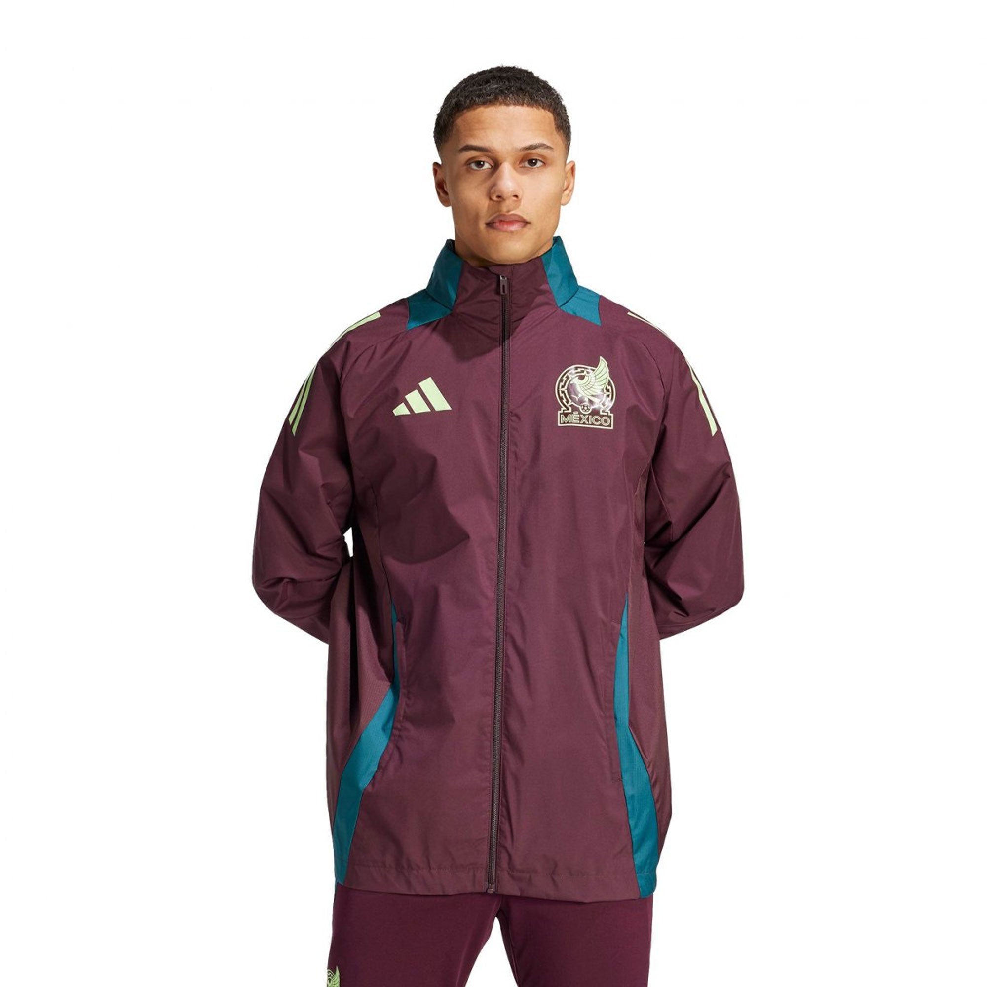 adidas Men's Mexico 2024 All Weather Raglan Hoodie Full-Zip Jacket Dark Burgundy、mySite、bottomscart