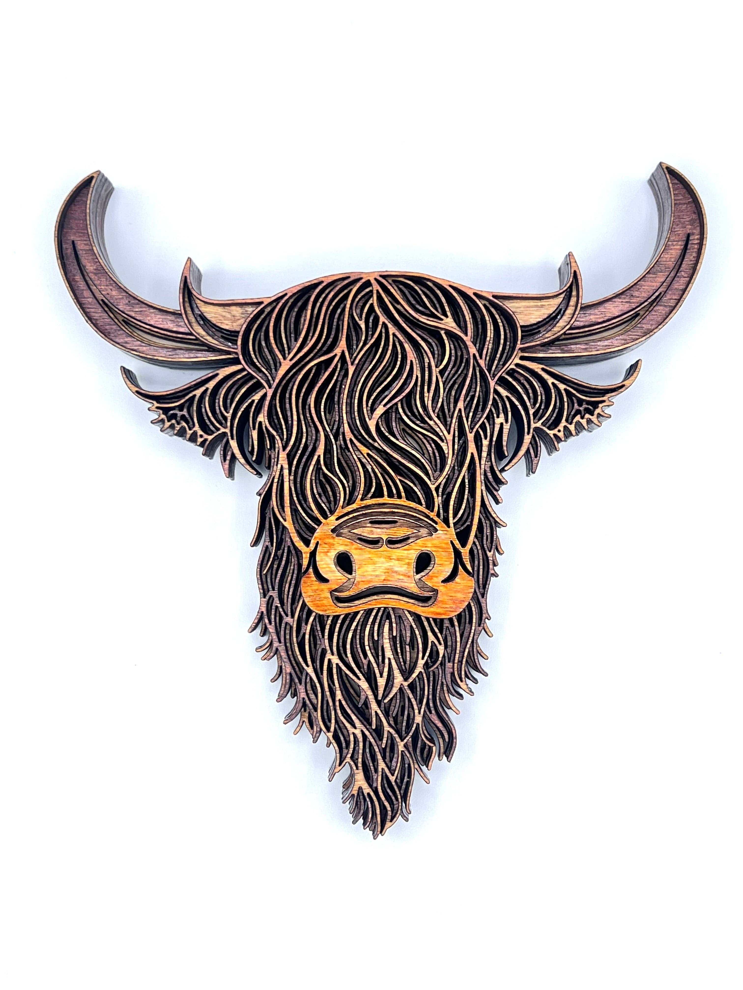 Highland Cow 3D Multi-Layer Wood Wall Hanging Handmade in the USA、mySite、g9winljtr