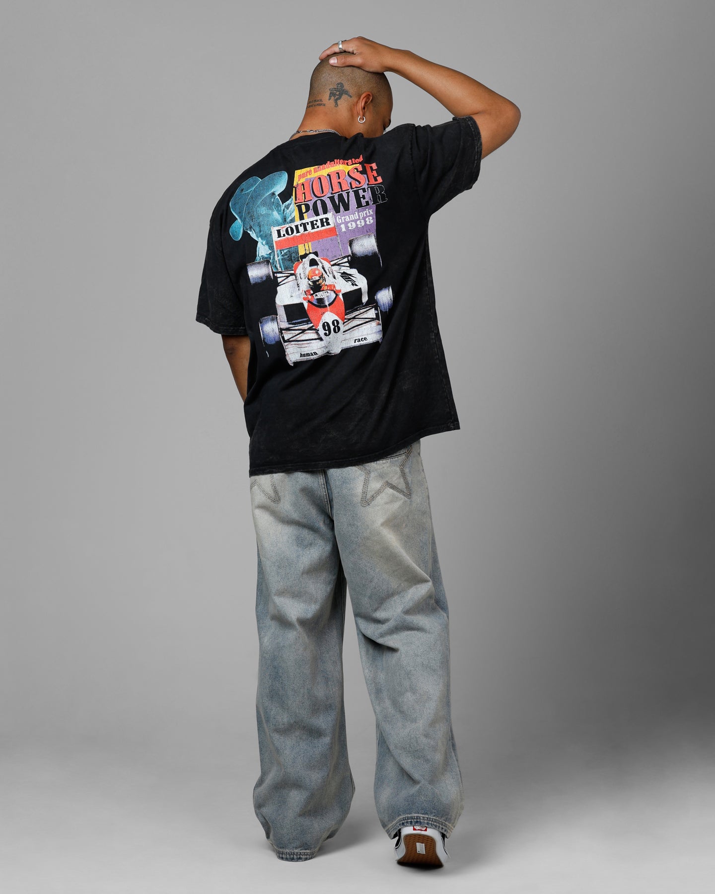 Loiter Horse Power Vintage Drop T-Shirt Black Acidwash、mySite、zt4zffjzw