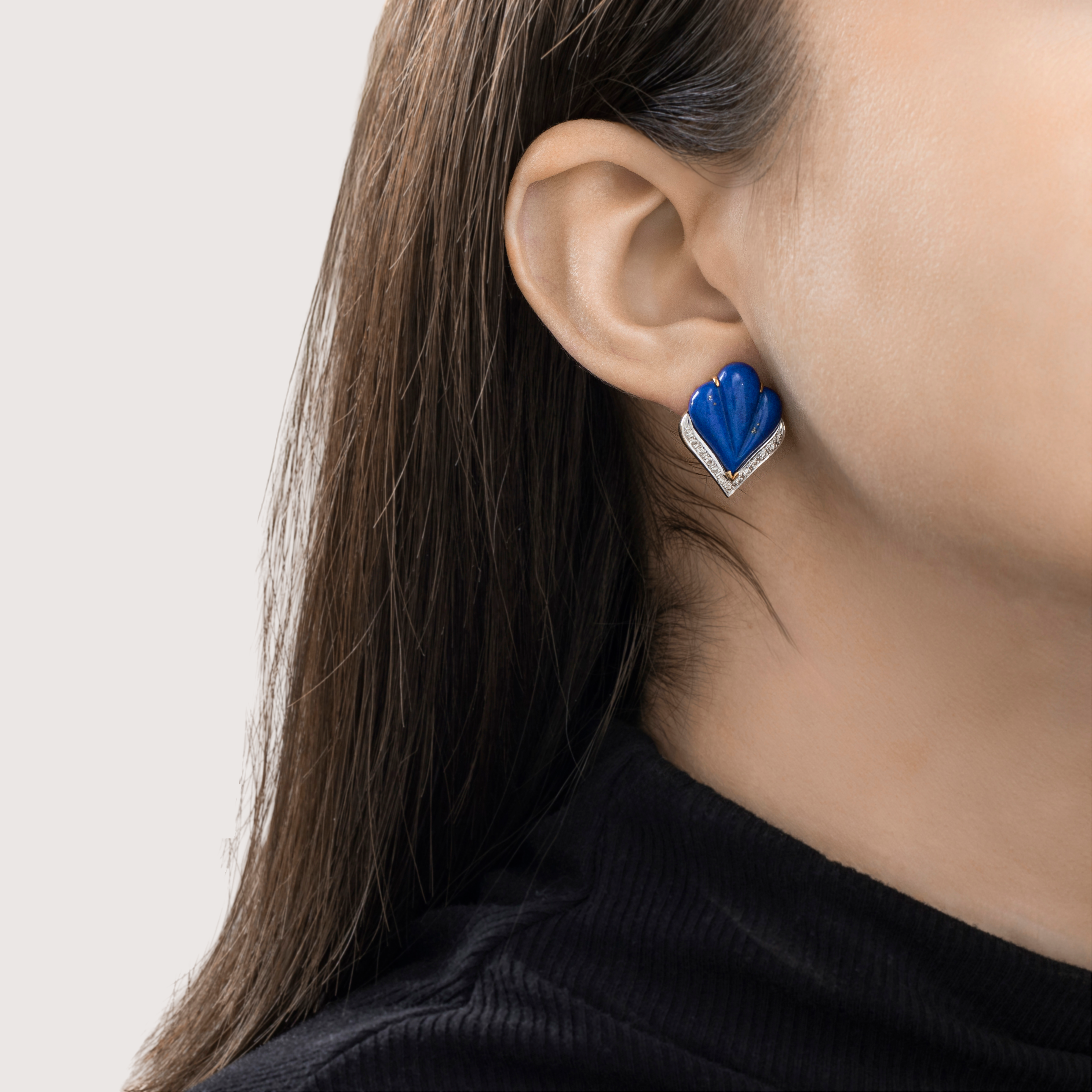 Vintage 14k Yellow Gold Lapis Lazuli Diamond Scalloped Chic Statement Earrings、mySite、hinf8tx79