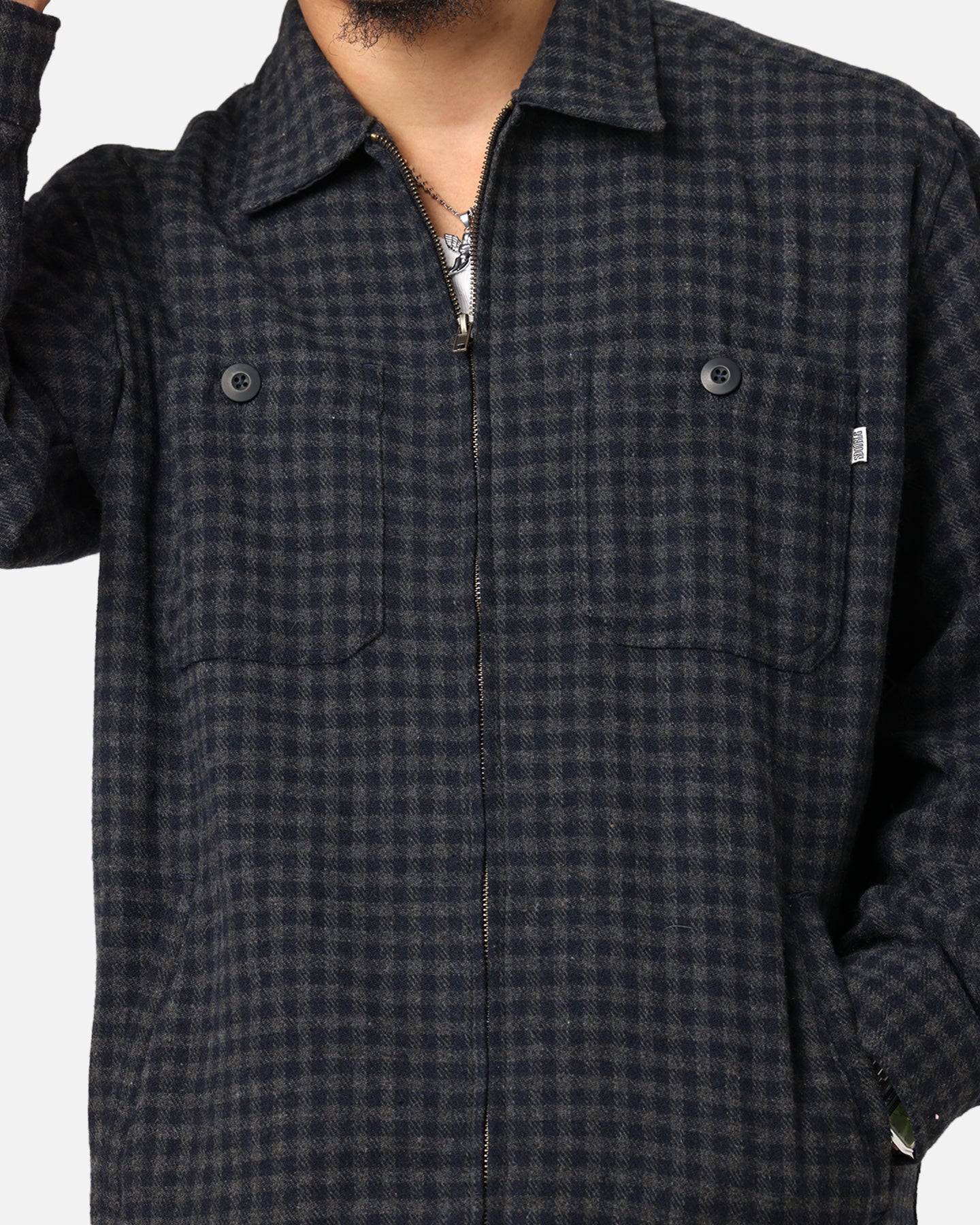 S Double Plaid Zip Through Long Sleeve Shirt Brown、mySite、zt4zffjzw