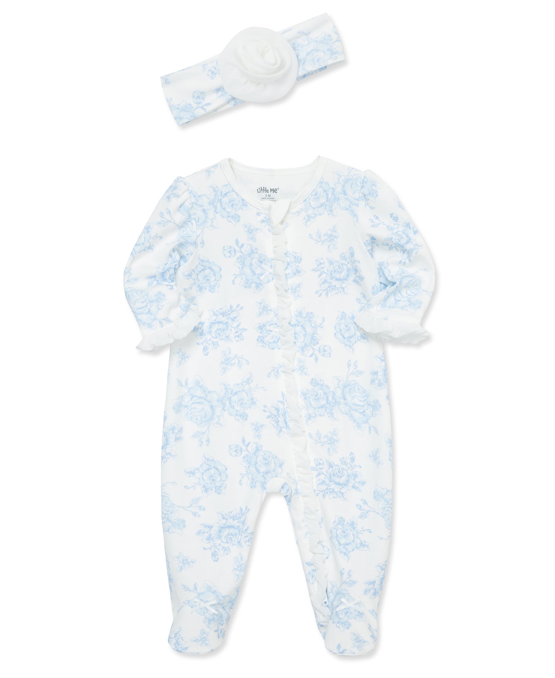  Blue Roses 2-Way-Zip Footed One-Piece And Headband、mySite、layawaytickets