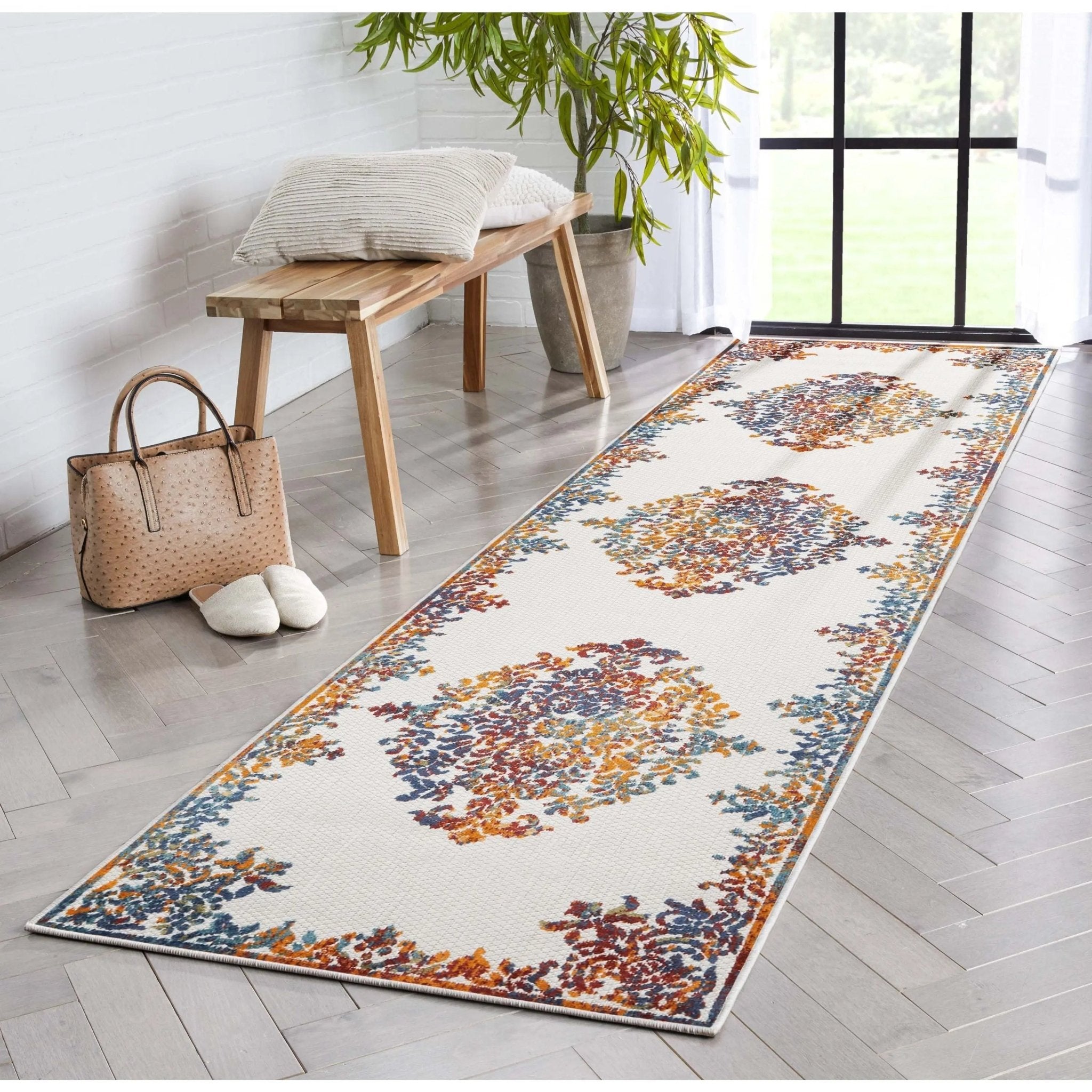 Arid Modern Medallion Persian Indoor/Outdoor Ivory High-Low Rug、mySite、gigharbornorthrealestate