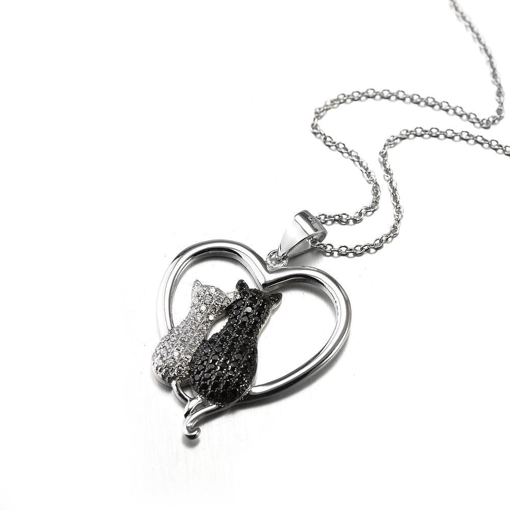 Two Cats in a Heart Necklace in 925 Silver, Darling! White and Black Kitties、mySite、g9winljtr