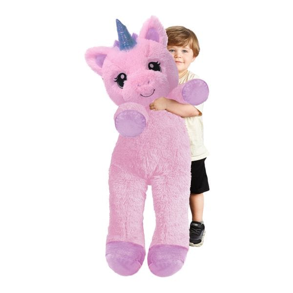 Big and Extra Big Adorable Plush Pink Fluffy Unicorn with Embroidered Eyes、mySite、g9winljtr