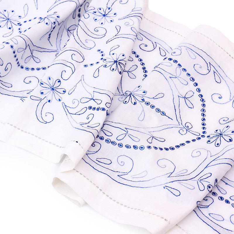 Cotton Table Runner | White & Blue | 171 x 33 cm、mySite、camillekostekn