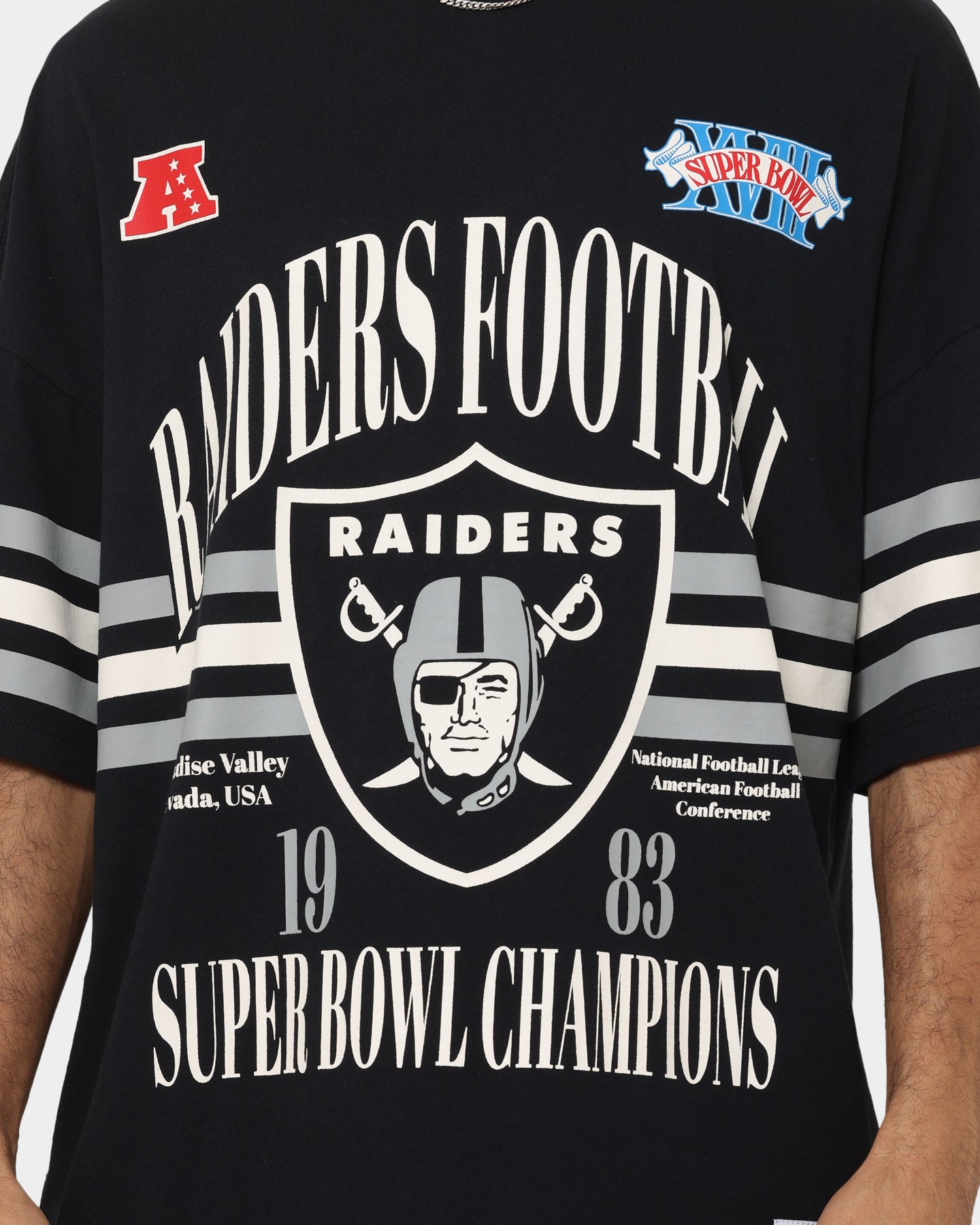 Majestic Athletic Las Vegas Raiders Champion Arch Stripe Oversized T-Shirt Faded Black、mySite、zt4zffjzw